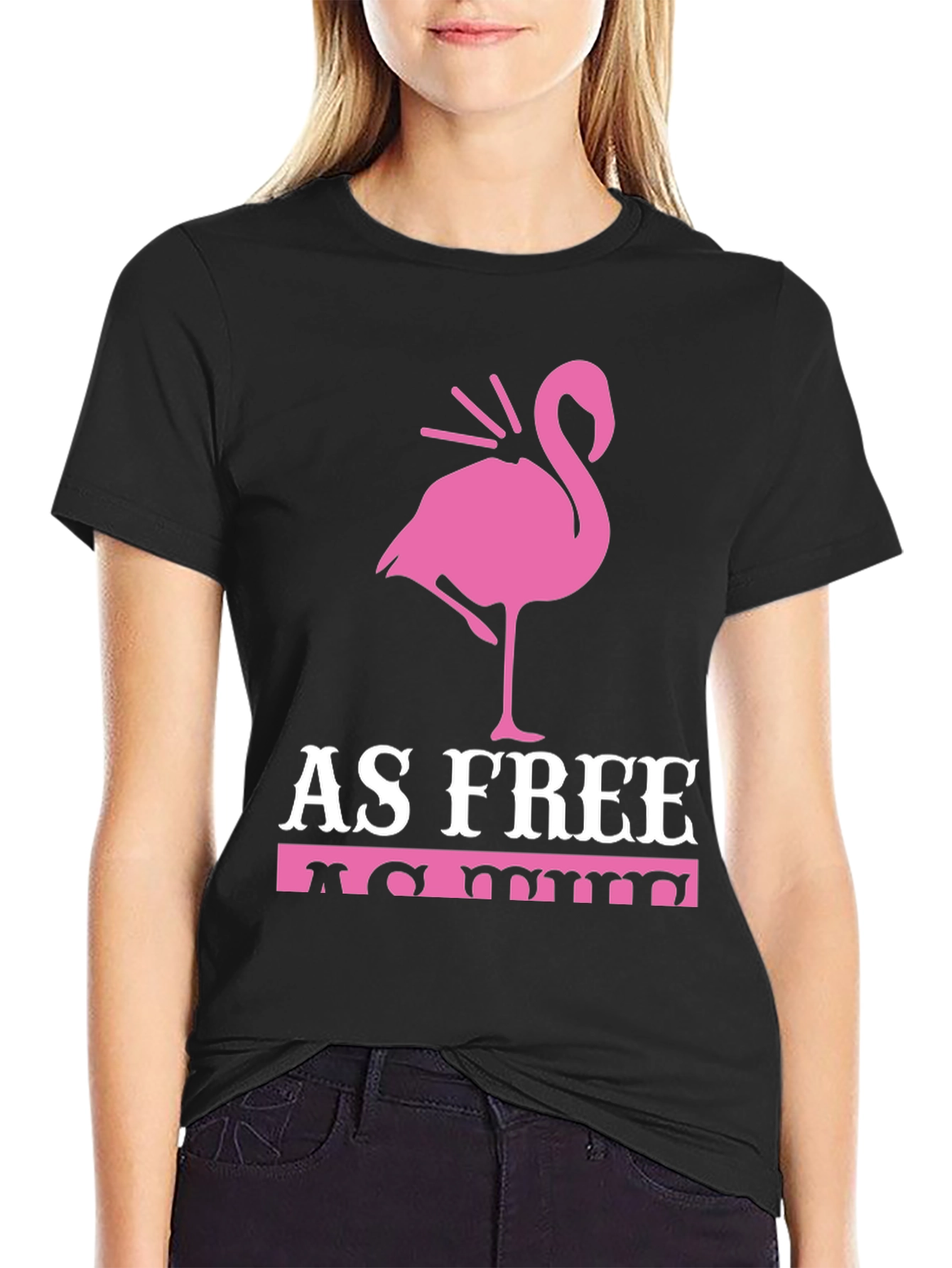 Black As Free As Me Flamingo Graphic Tee view 2