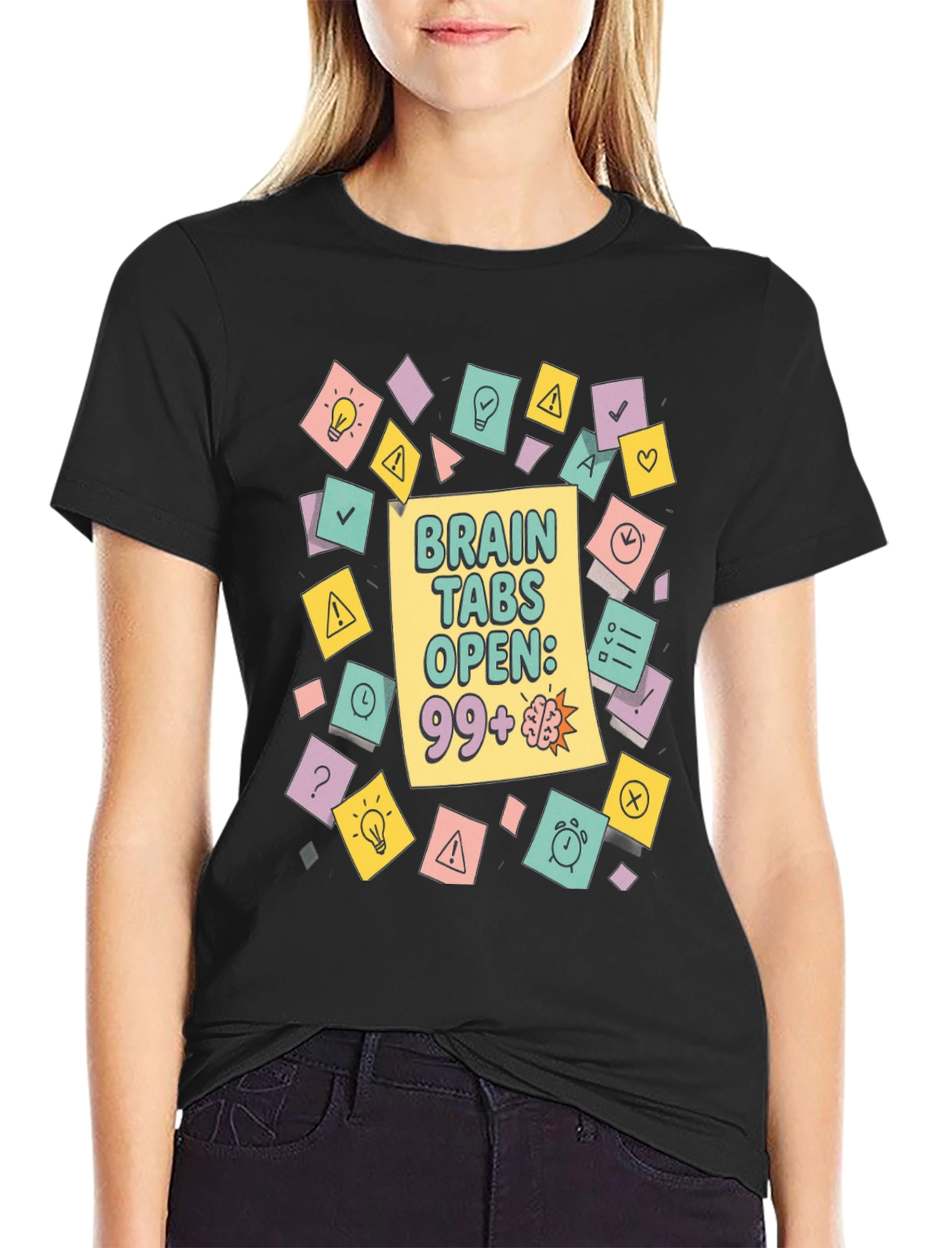 Black Brain Tabs Open T-Shirt - Clever Graphic Tee view 2