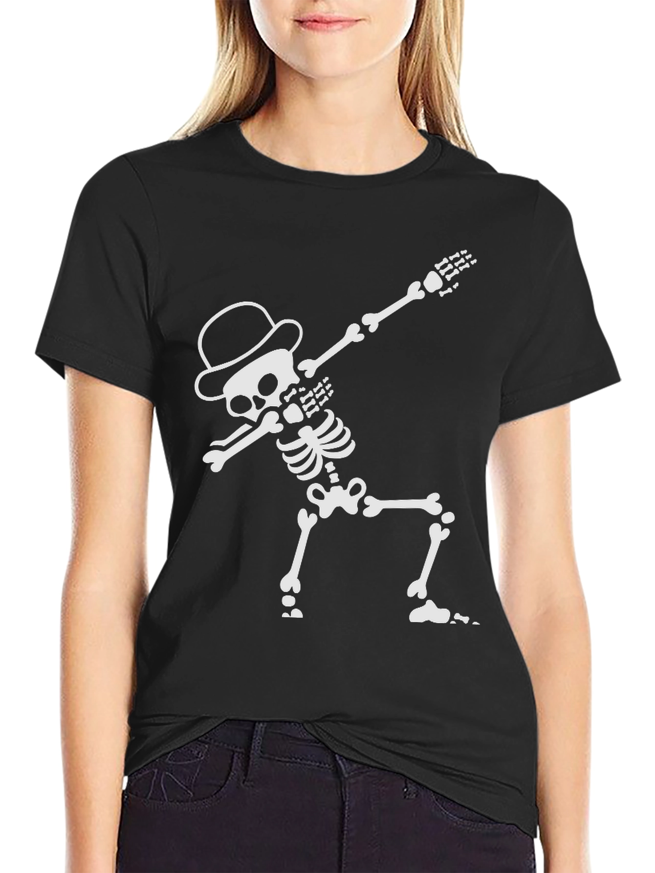 Black Dabbing Skeleton T-Shirt - Cool Halloween Tee view 2