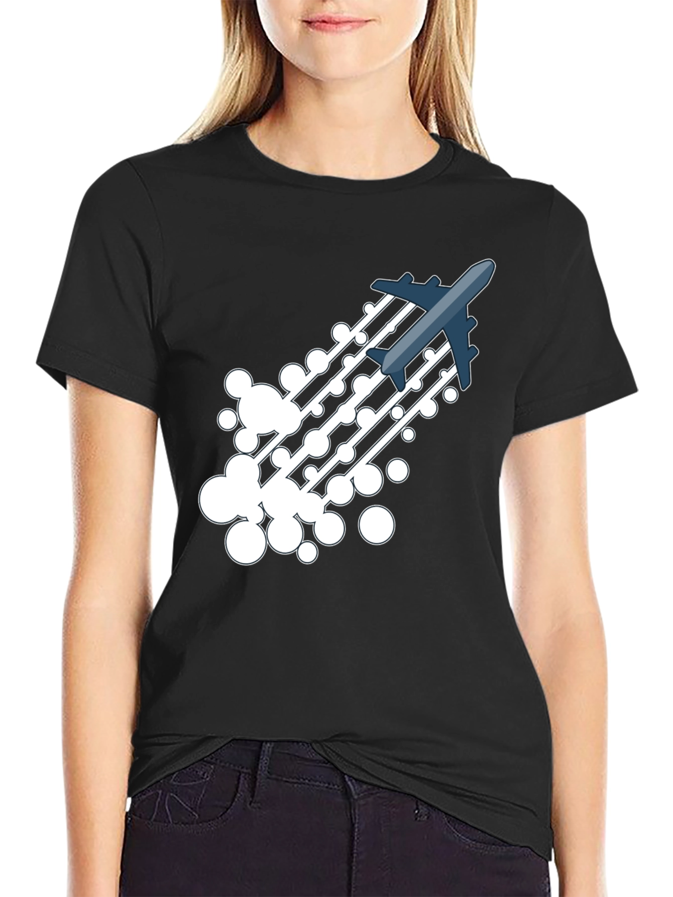 Black Airplane Trail Graphic Tee - Black Cotton Blend Shirt view 2