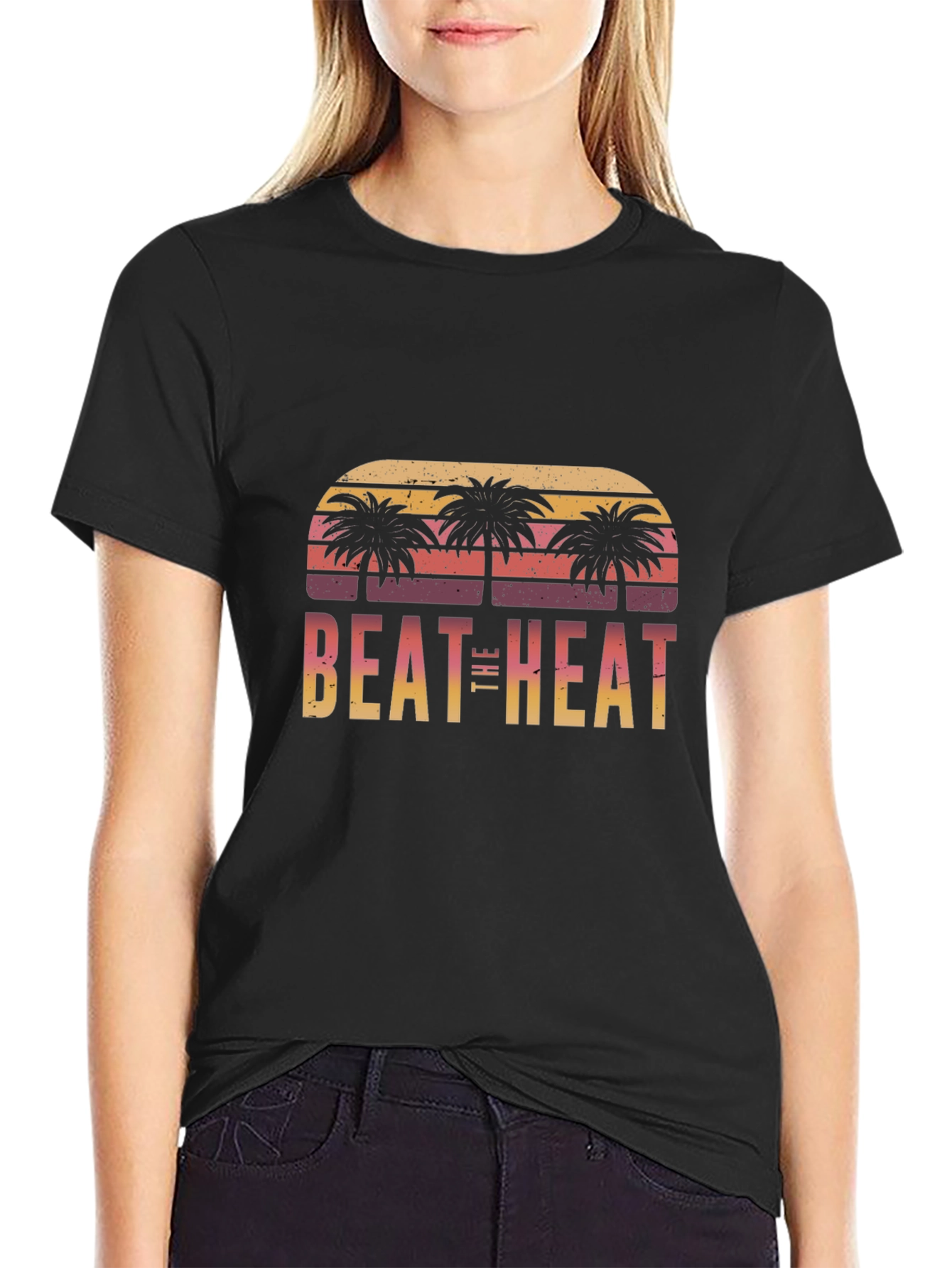 Black Beat The Heat Palm Tree Graphic Tee view 2