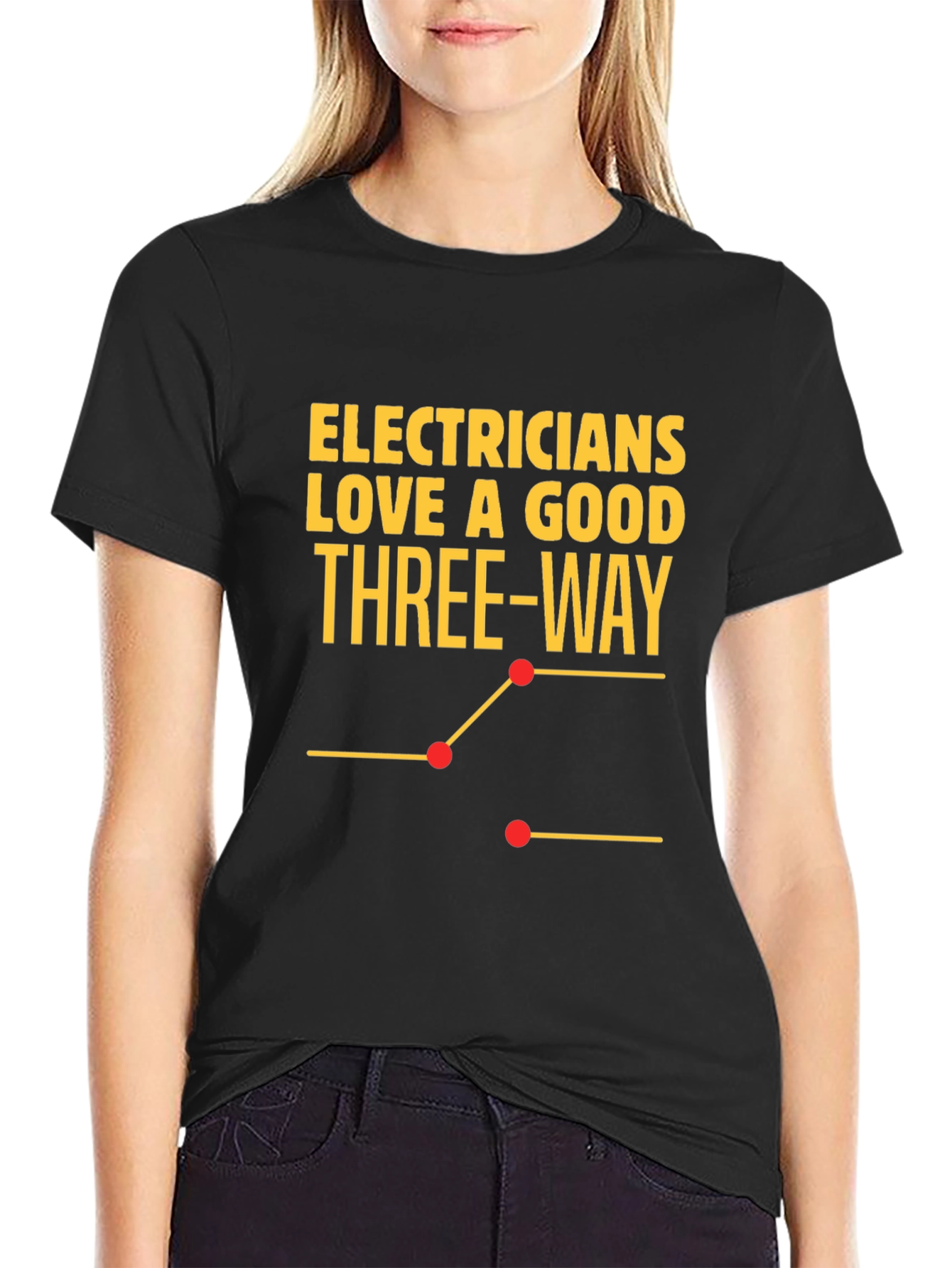 Black Electrician Three-Way Funny T-Shirt view 2