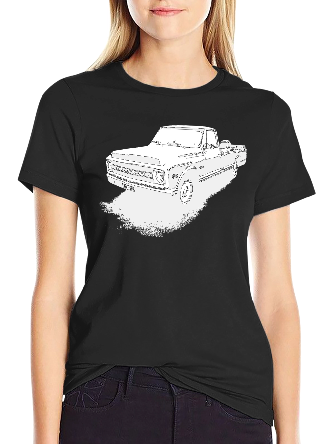 Black Vintage Truck Graphic Tee - Classic Car T-Shirt view 2