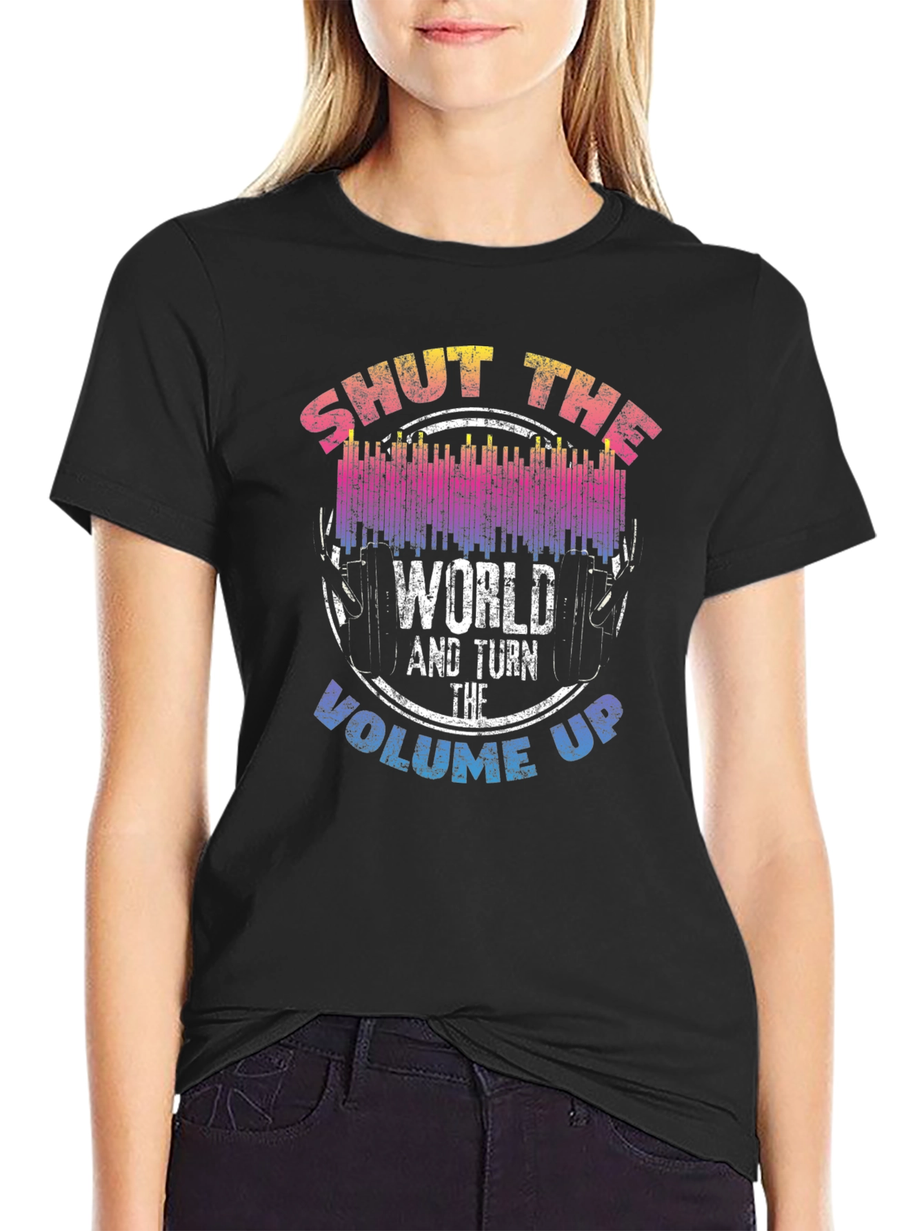 Black Shut The World Up Graphic T-Shirt view 2