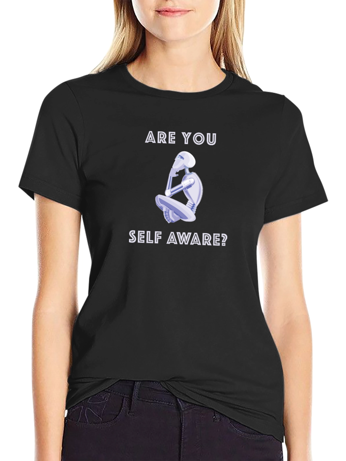 Black Are You Self Aware? Robot T-Shirt view 2