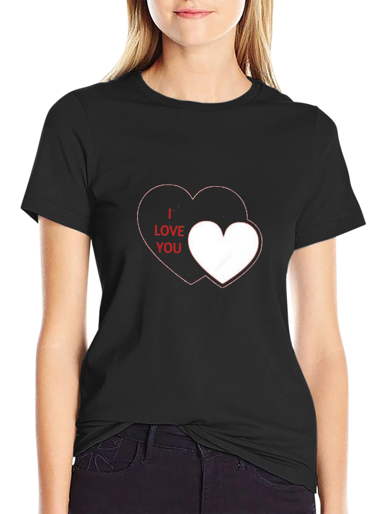 Black I Love You Heart Graphic Tee - Black view 2