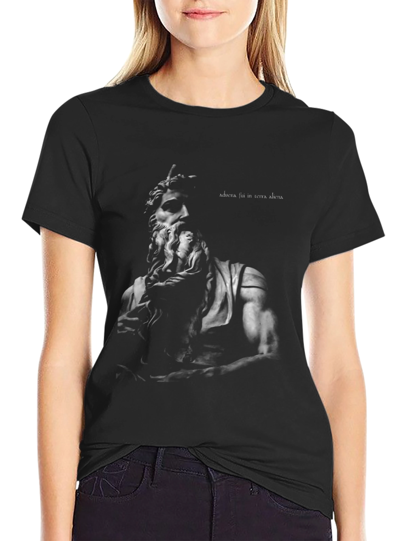Black Statue Graphic Black T-Shirt - Modern Urban Style view 2