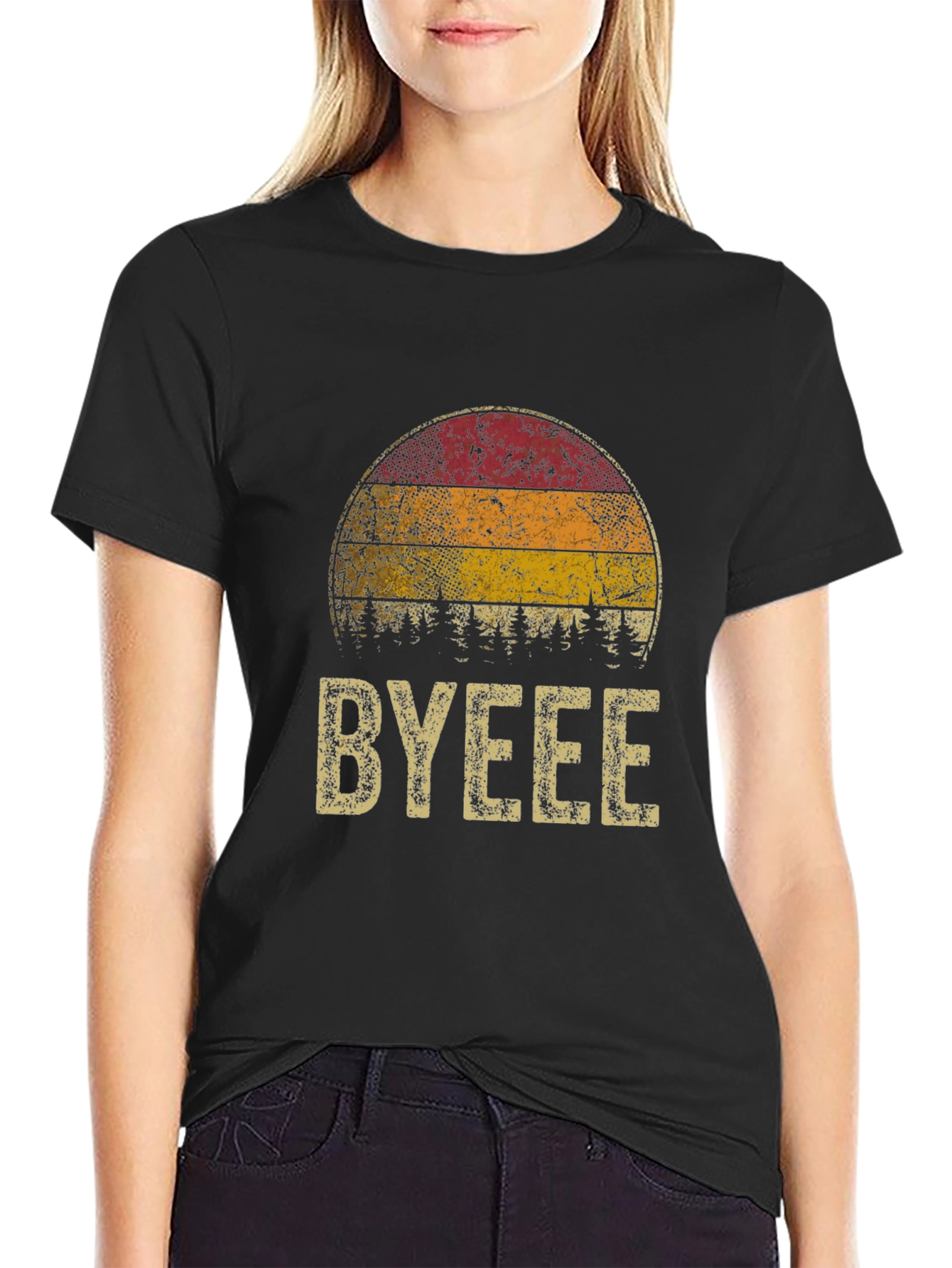Black Retro Sunset BYEEE T-Shirt - Cool Graphic Tee view 2