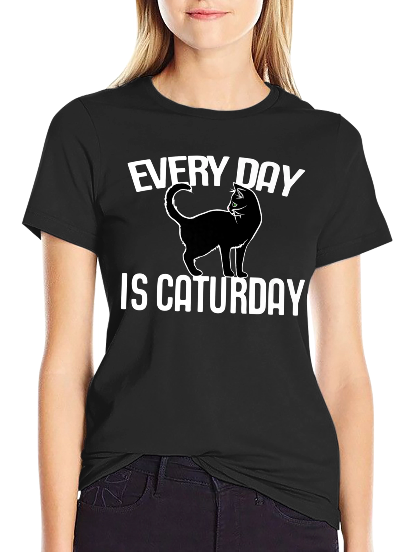 Black Every Day is Caturday Black T-Shirt view 2