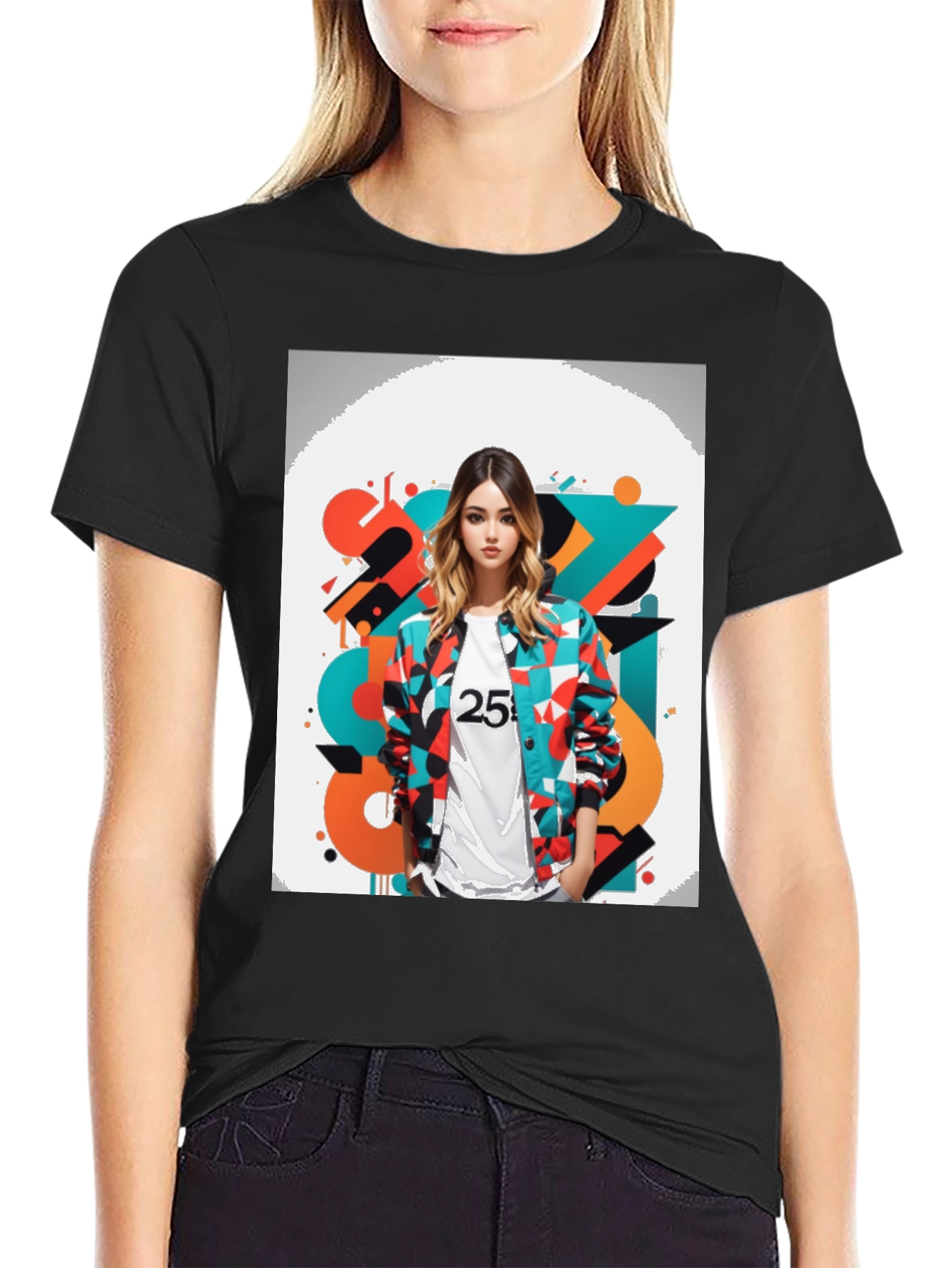 Black Abstract Graphic Print Black Tee view 2