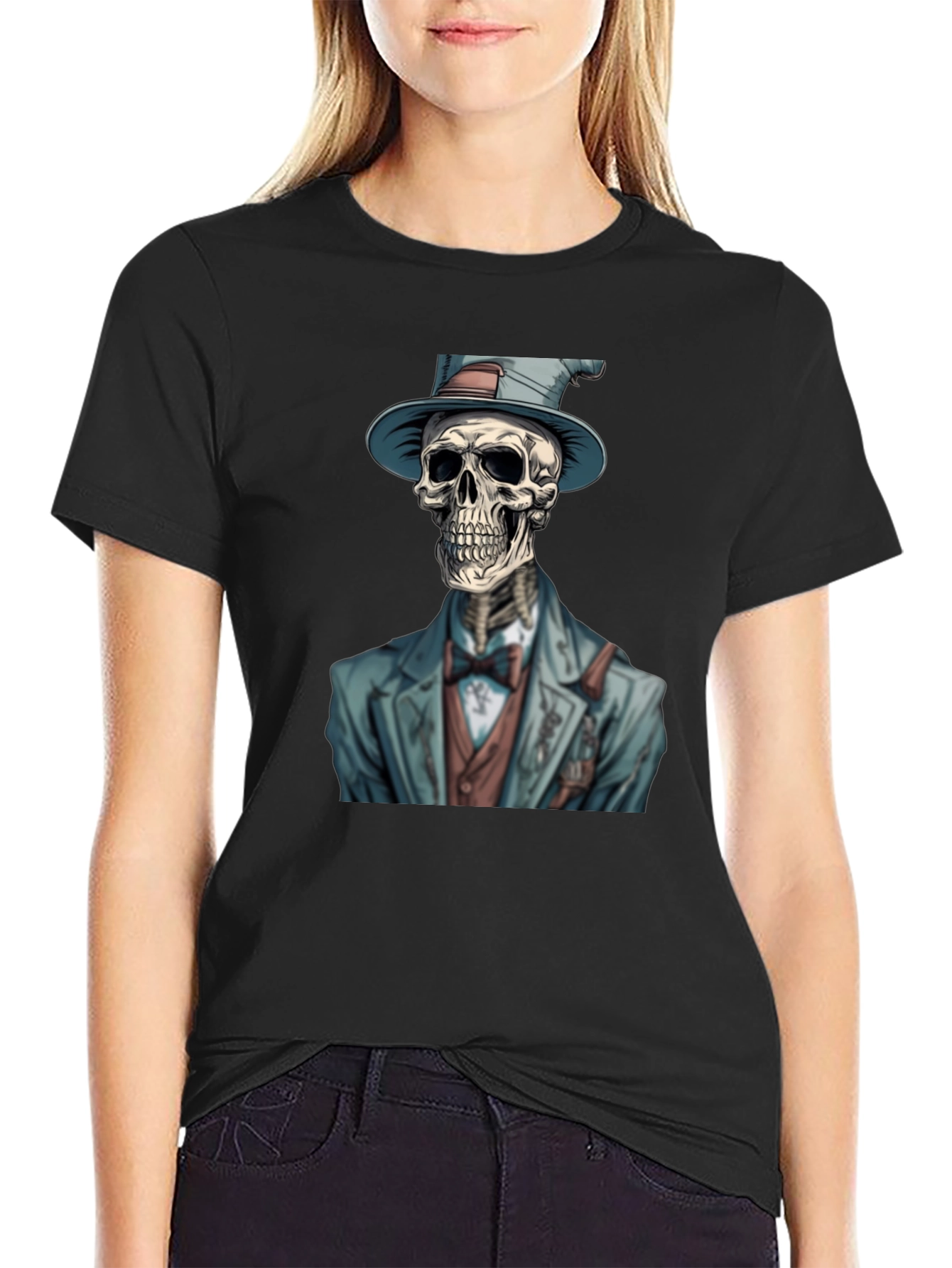 Black Dapper Skeleton T-Shirt - Unique Graphic Tee view 2