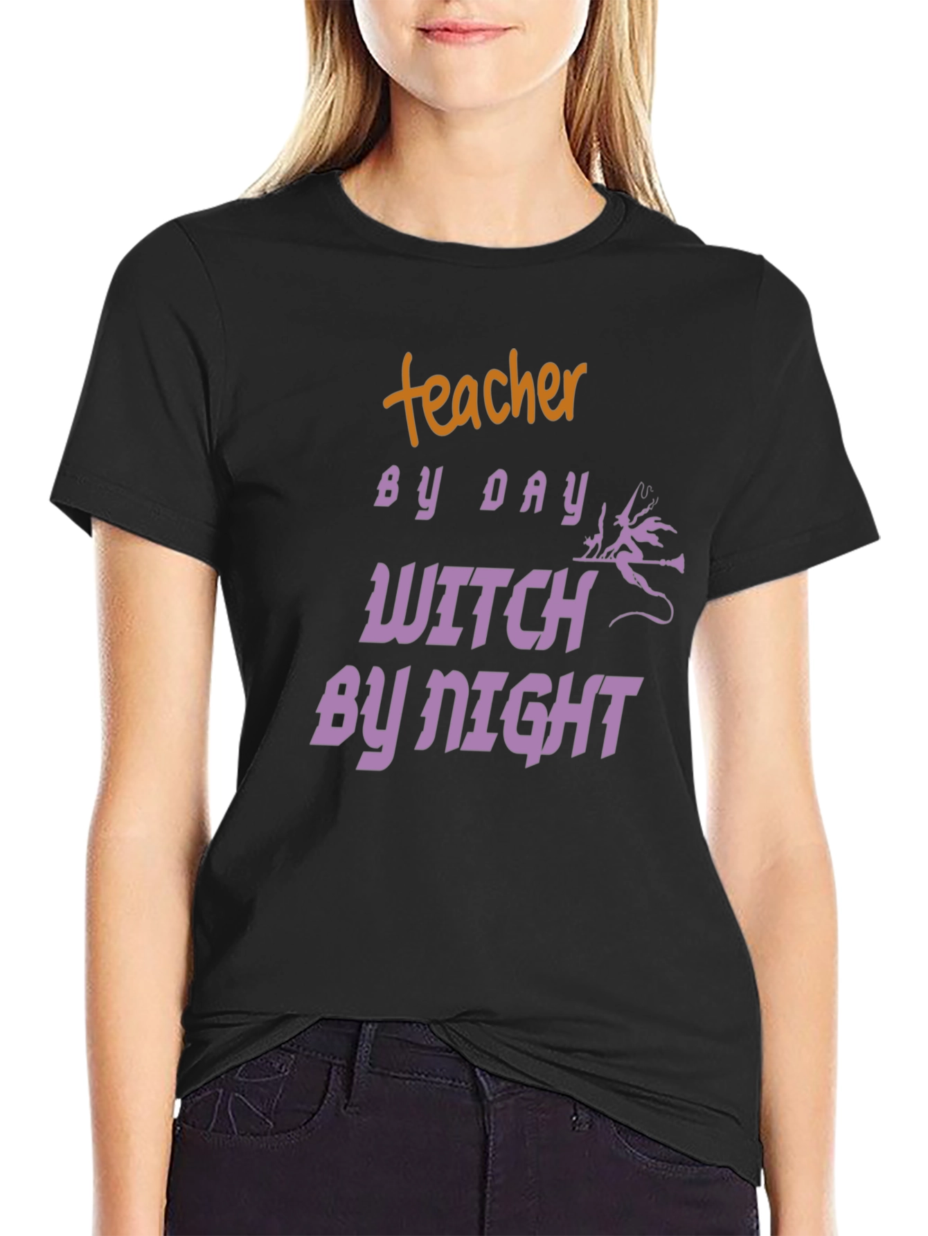 Black Teacher By Day Witch By Night Graphic Tee view 2