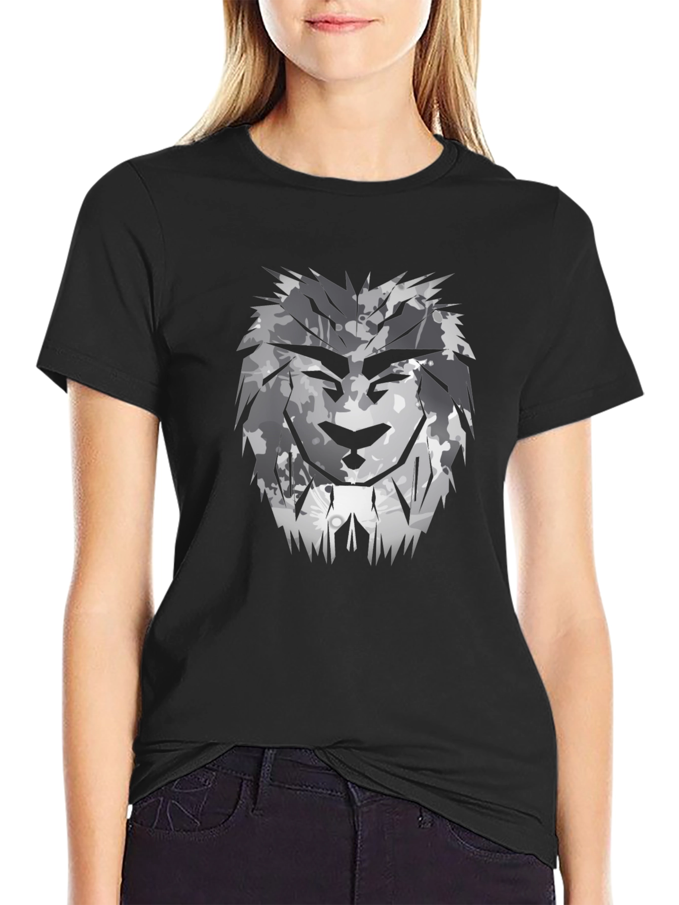 Black Black T-Shirt with Lion Graphic Print view 2