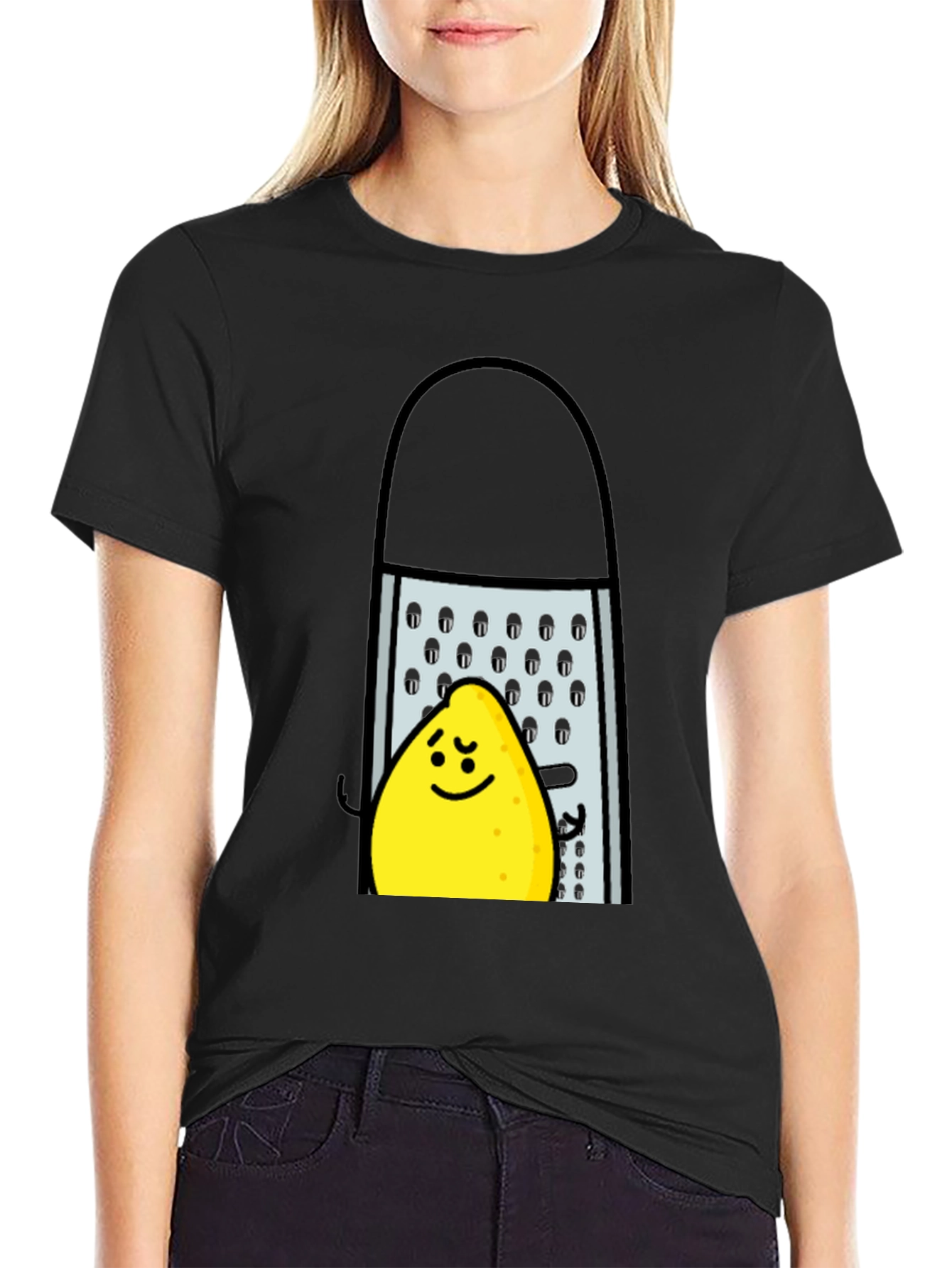 Black Funny Grated Lemon T-Shirt - Black Cotton Tee view 2