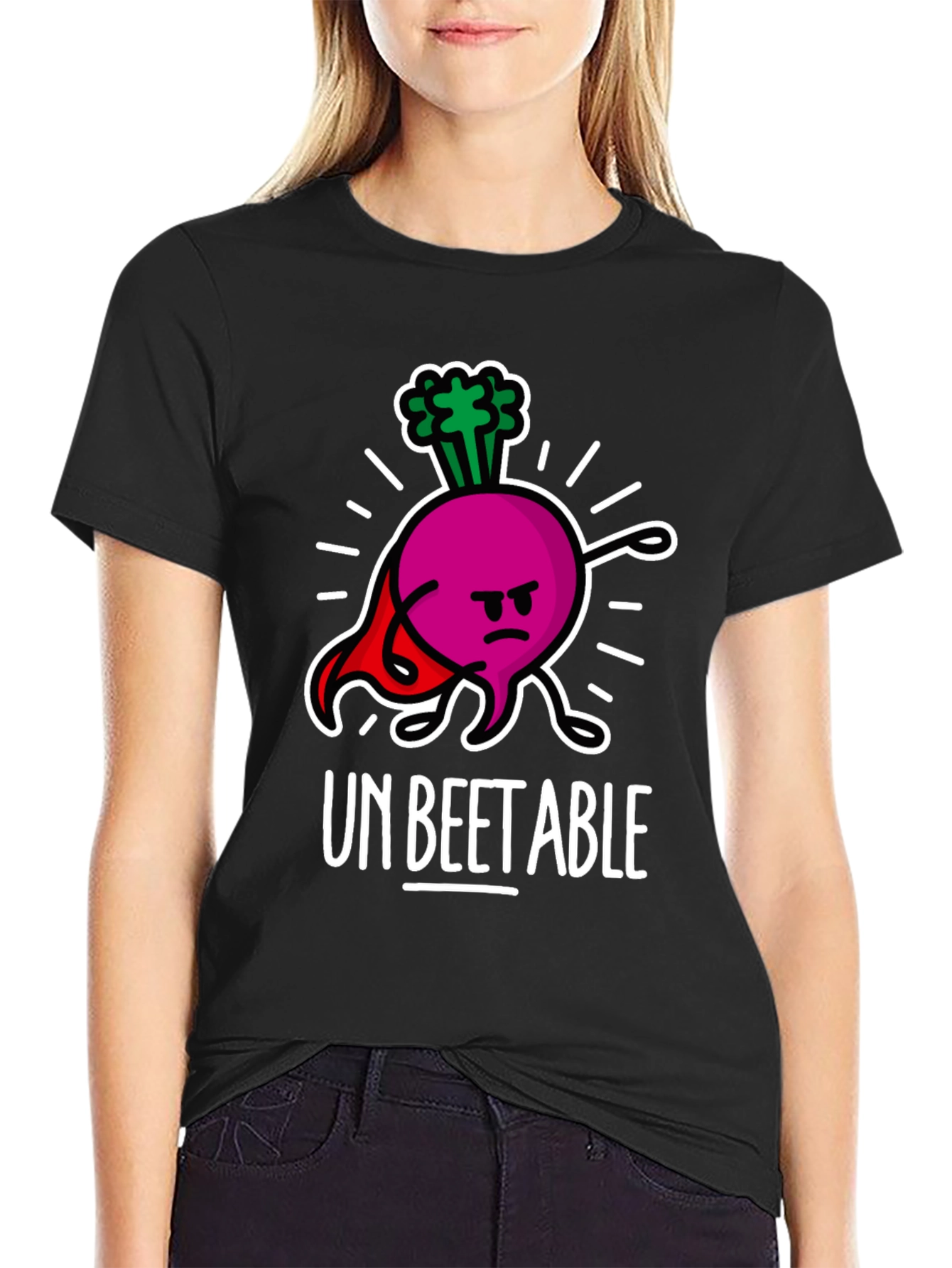 Black Un-Beetable Humor Tee: Super Beet Graphic T-Shirt view 2