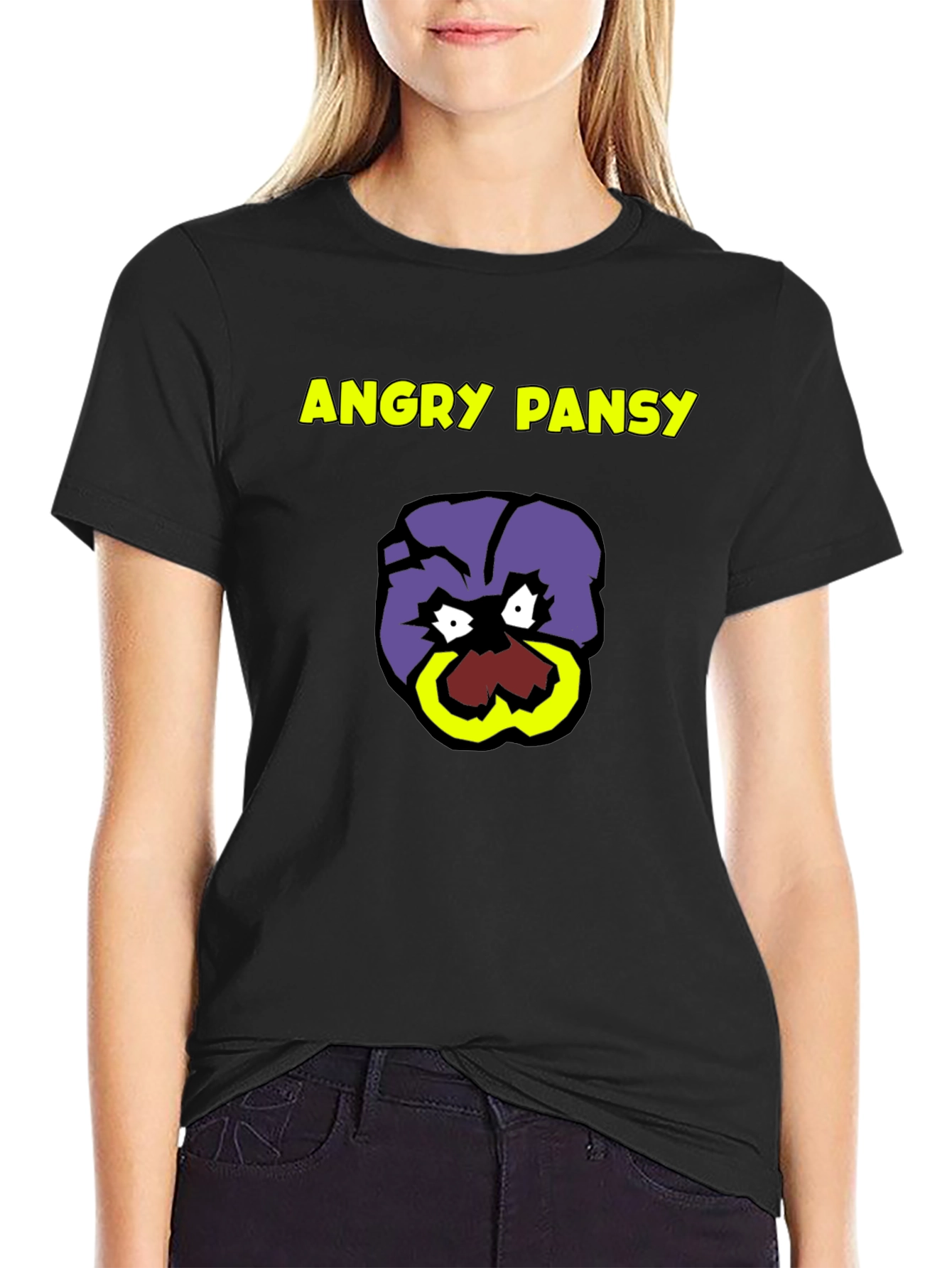 Black Angry Pansy Graphic Tee - Bold Humor T-Shirt view 2