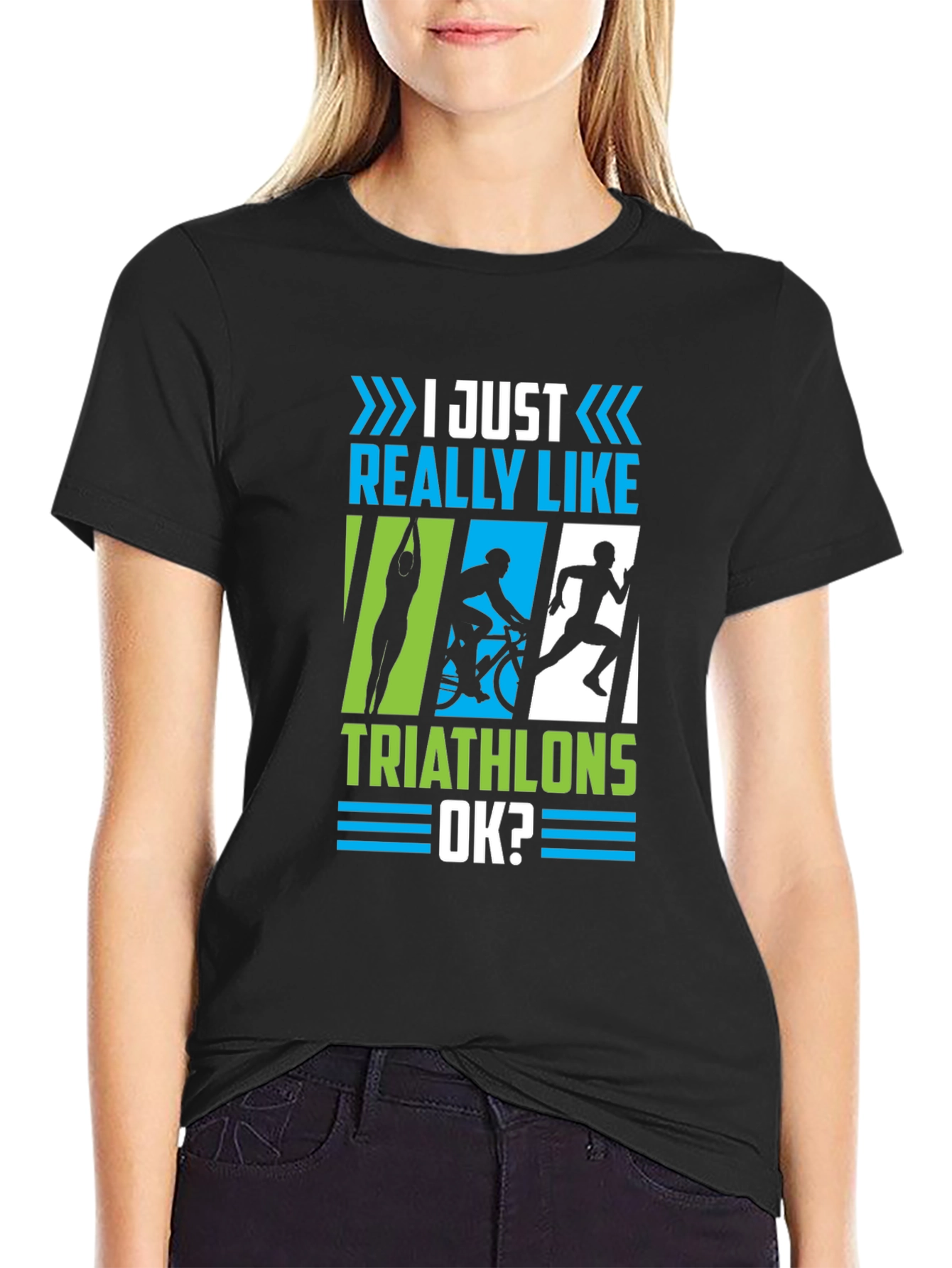 Black Triathlon Lover T-Shirt - I Just Really Like Triathlons OK? view 2