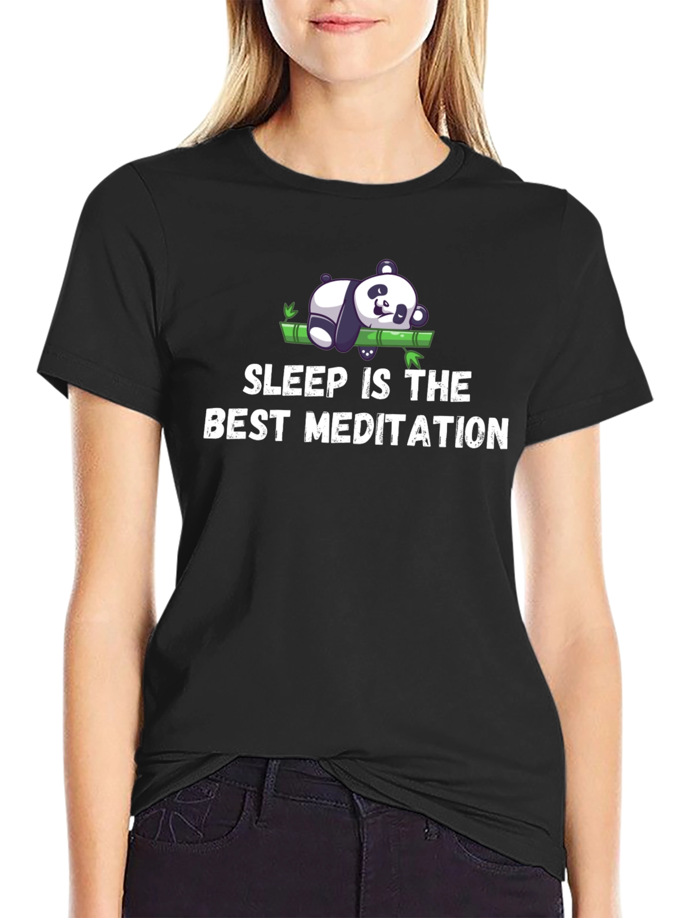 Black Sleep is the Best Meditation Black T-Shirt view 2