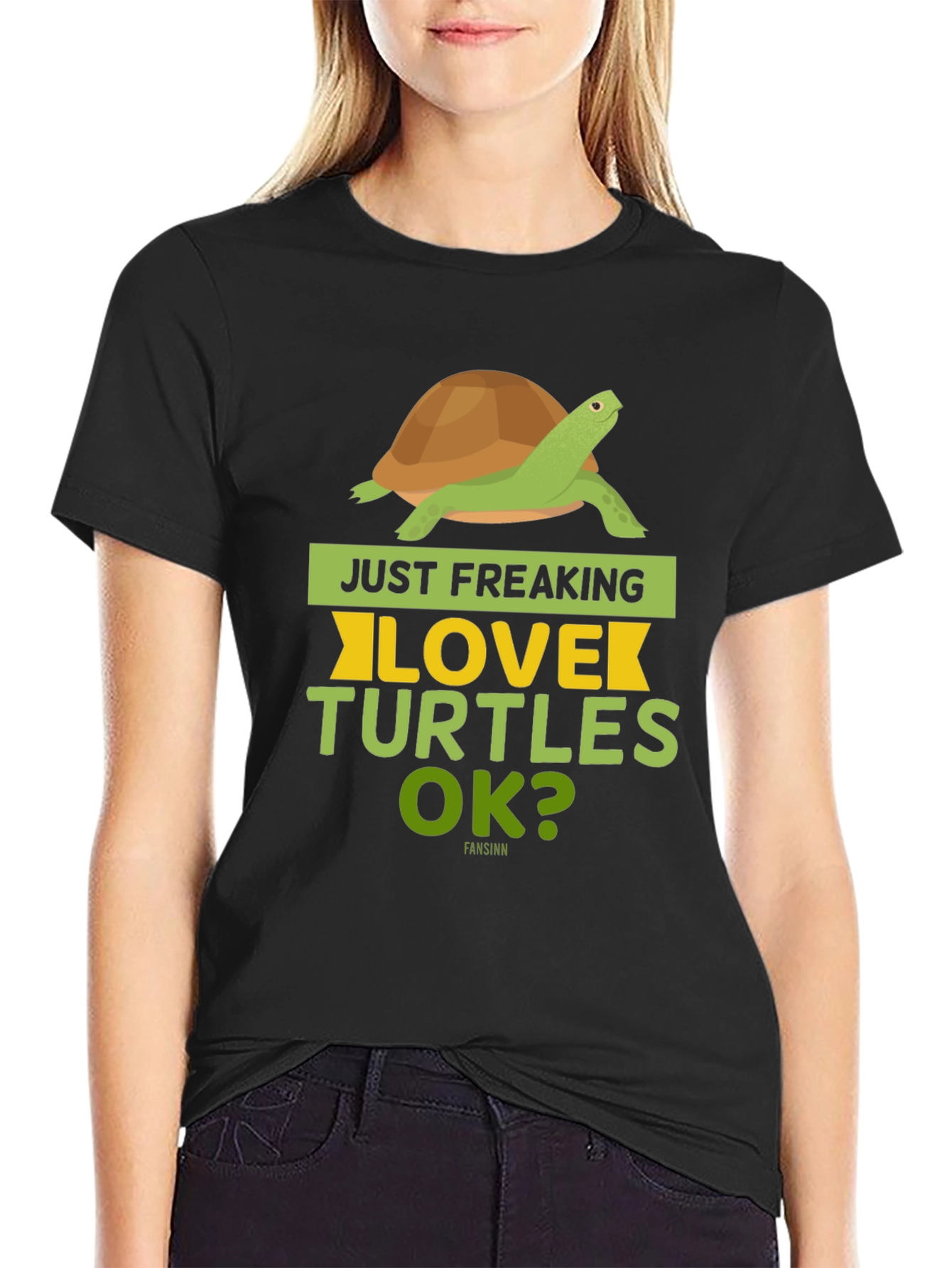 Black Just Freaking Love Turtles OK? T-Shirt view 2