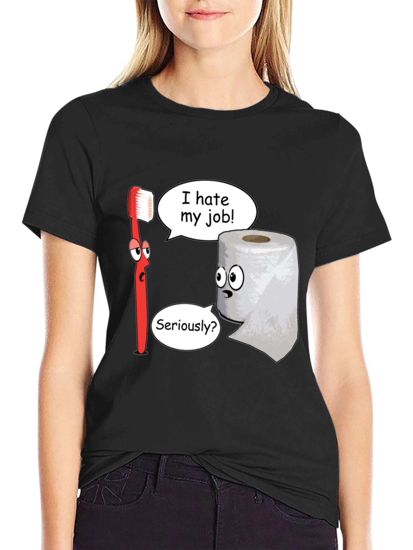 Black Funny Cartoon T-Shirt - I Hate My Job view 2