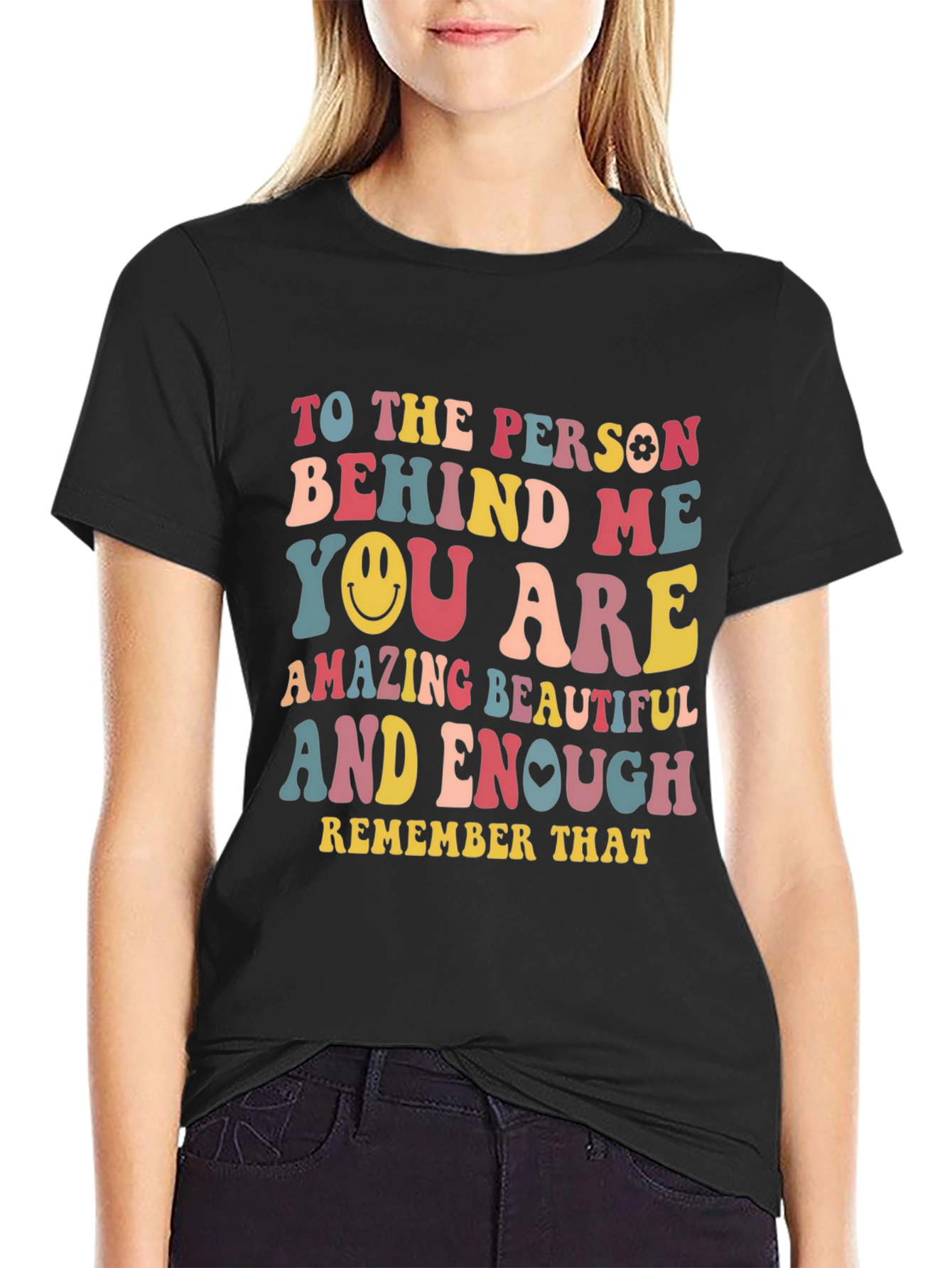Black Inspirational Graphic T-Shirt - You are Amazing Beautiful Enough view 2