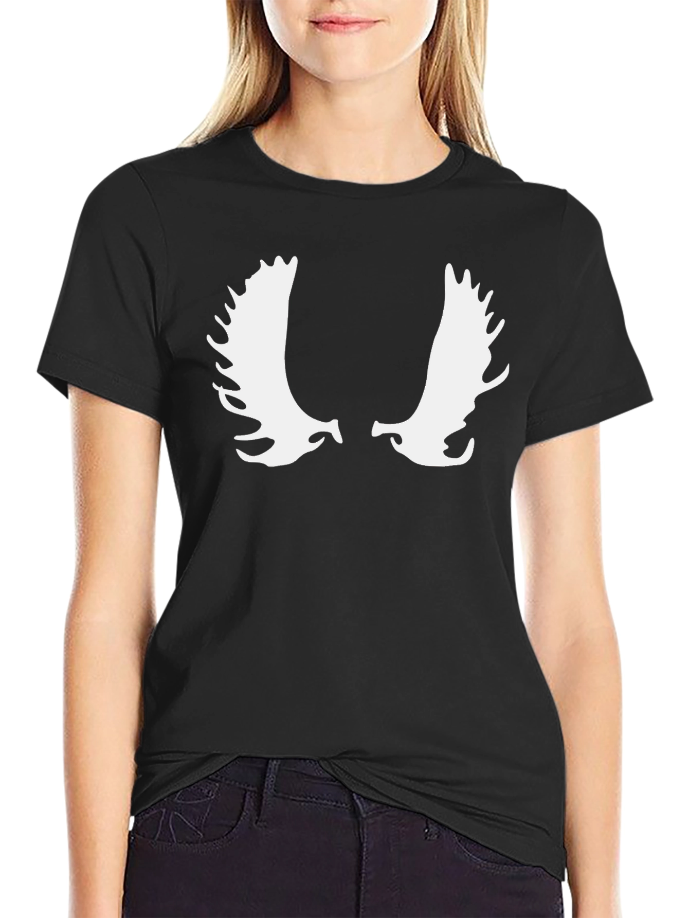 Black Moose Antler Graphic Tee - Black Cotton Casual T-Shirt view 2