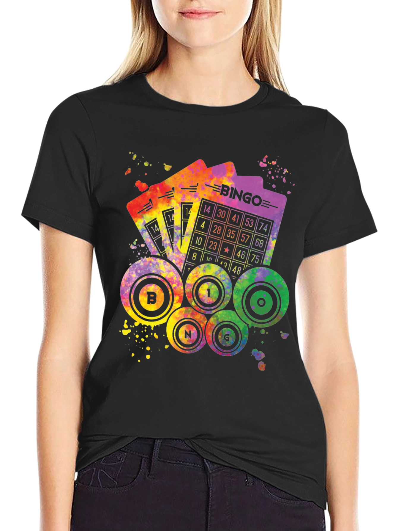 Black Colorful Bingo T-Shirt - Lucky Numbers Tee view 2