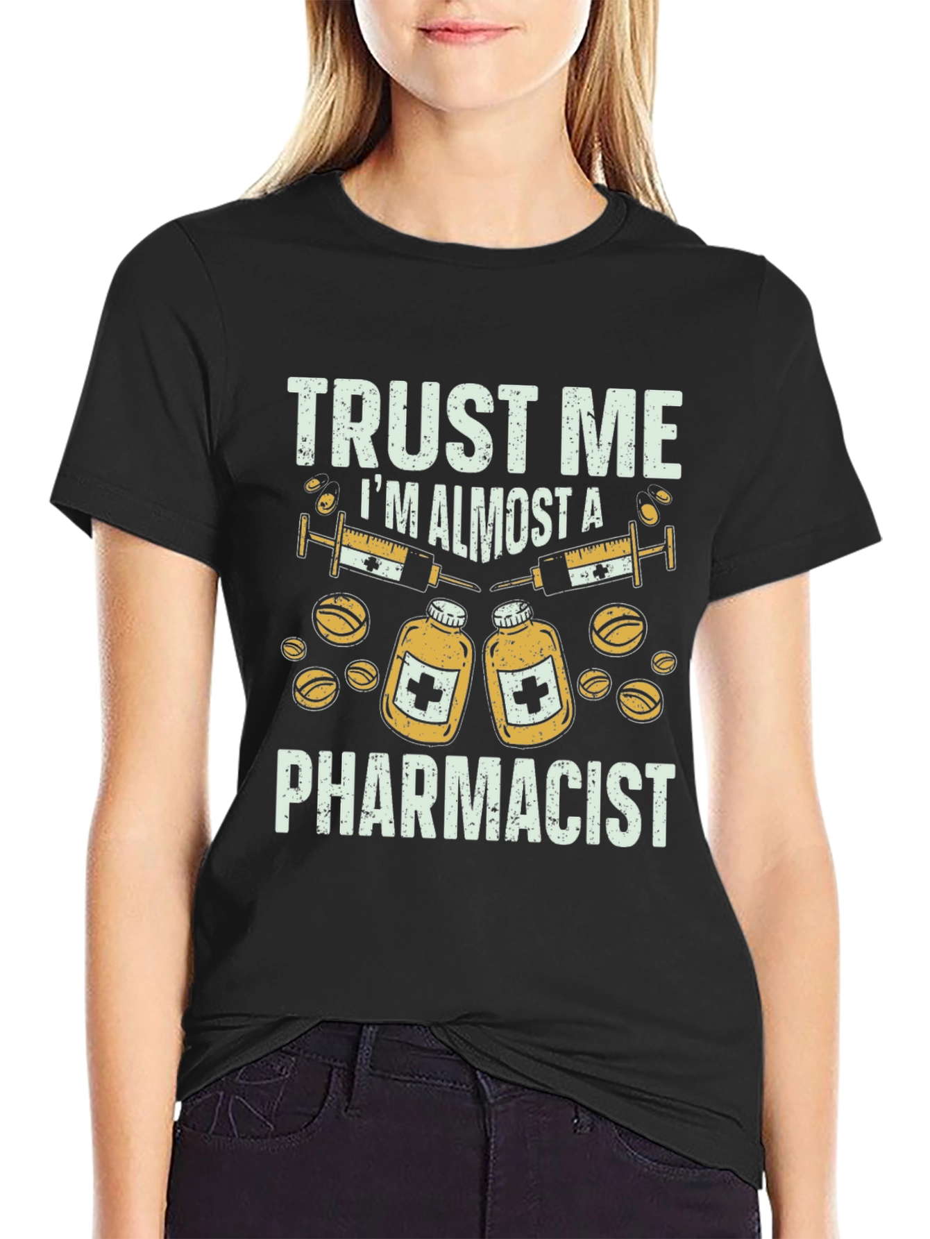 Black Trust Me I'm Almost A Pharmacist T-Shirt view 2