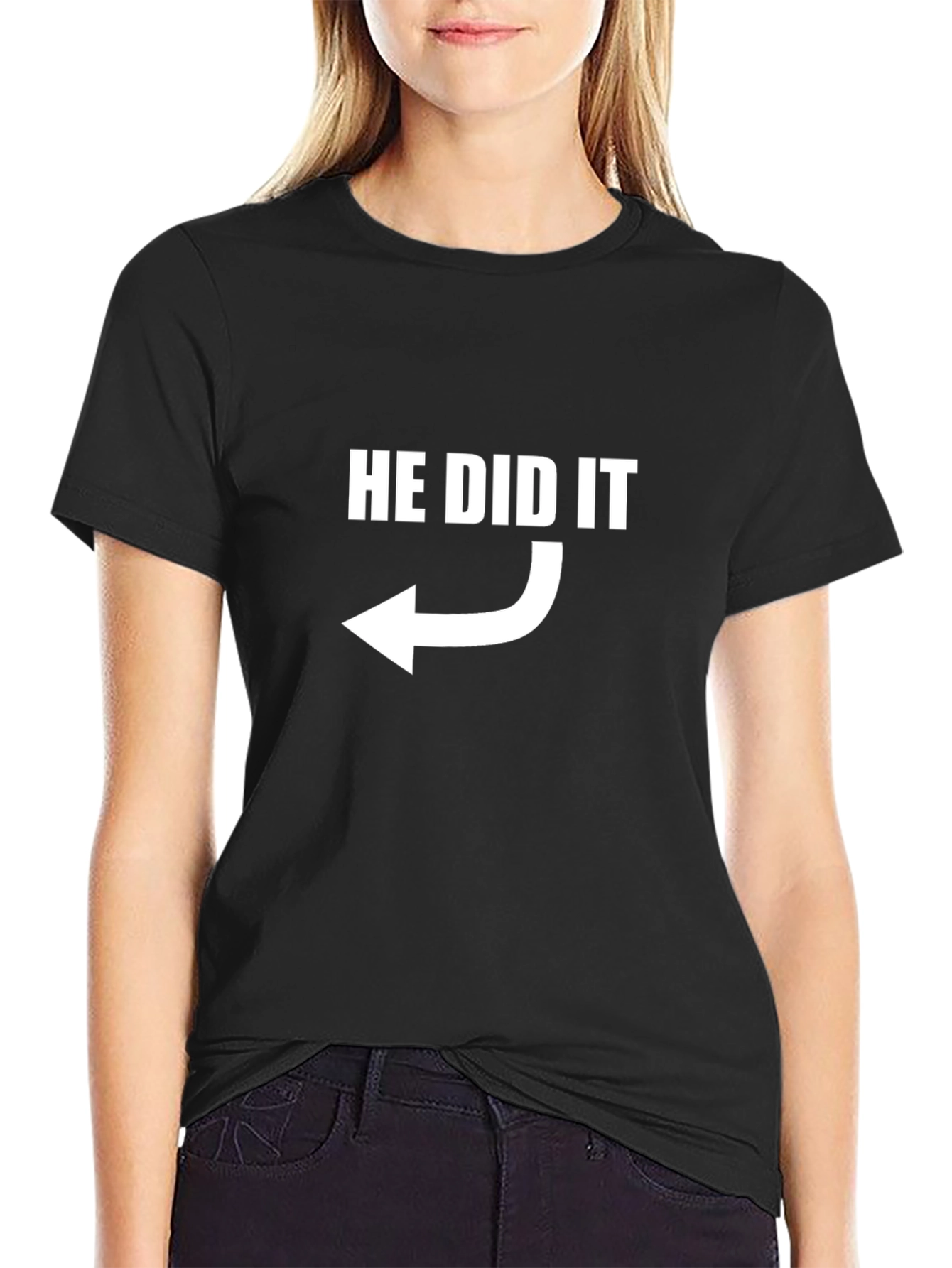 Black He Did It T-Shirt - Funny Arrow Tee view 2