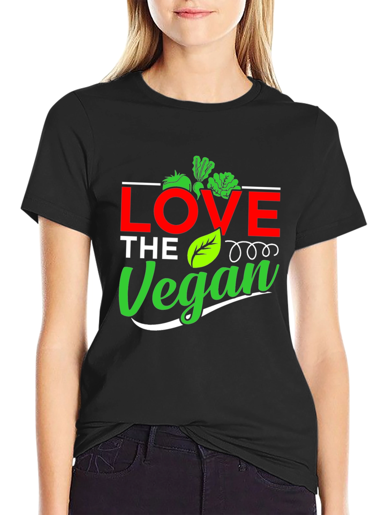 Black Love The Vegan Graphic Tee - Unisex Black T-Shirt view 2