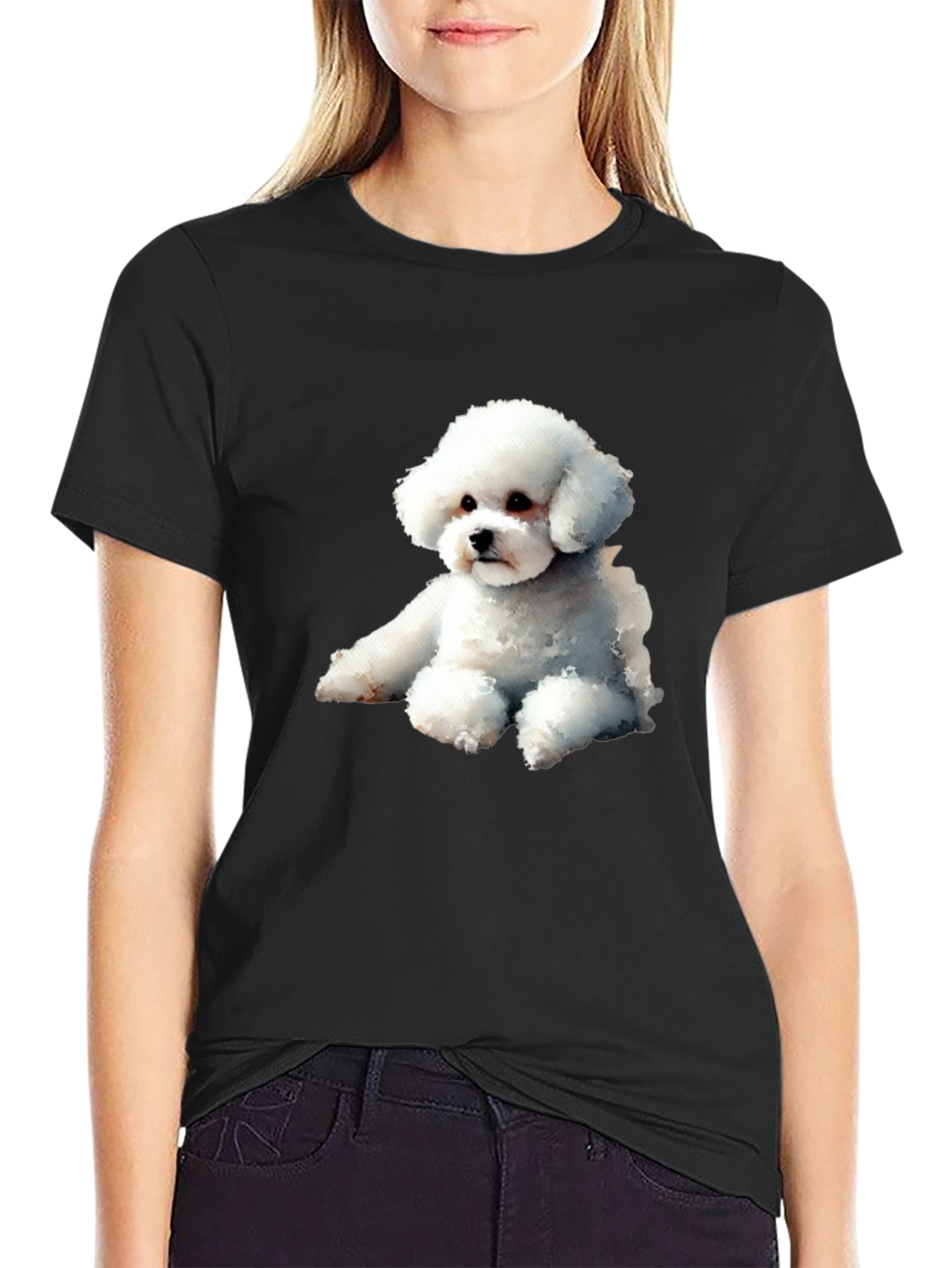Black Cute Dog Graphic Tee - Black Cotton Blend T-Shirt view 2