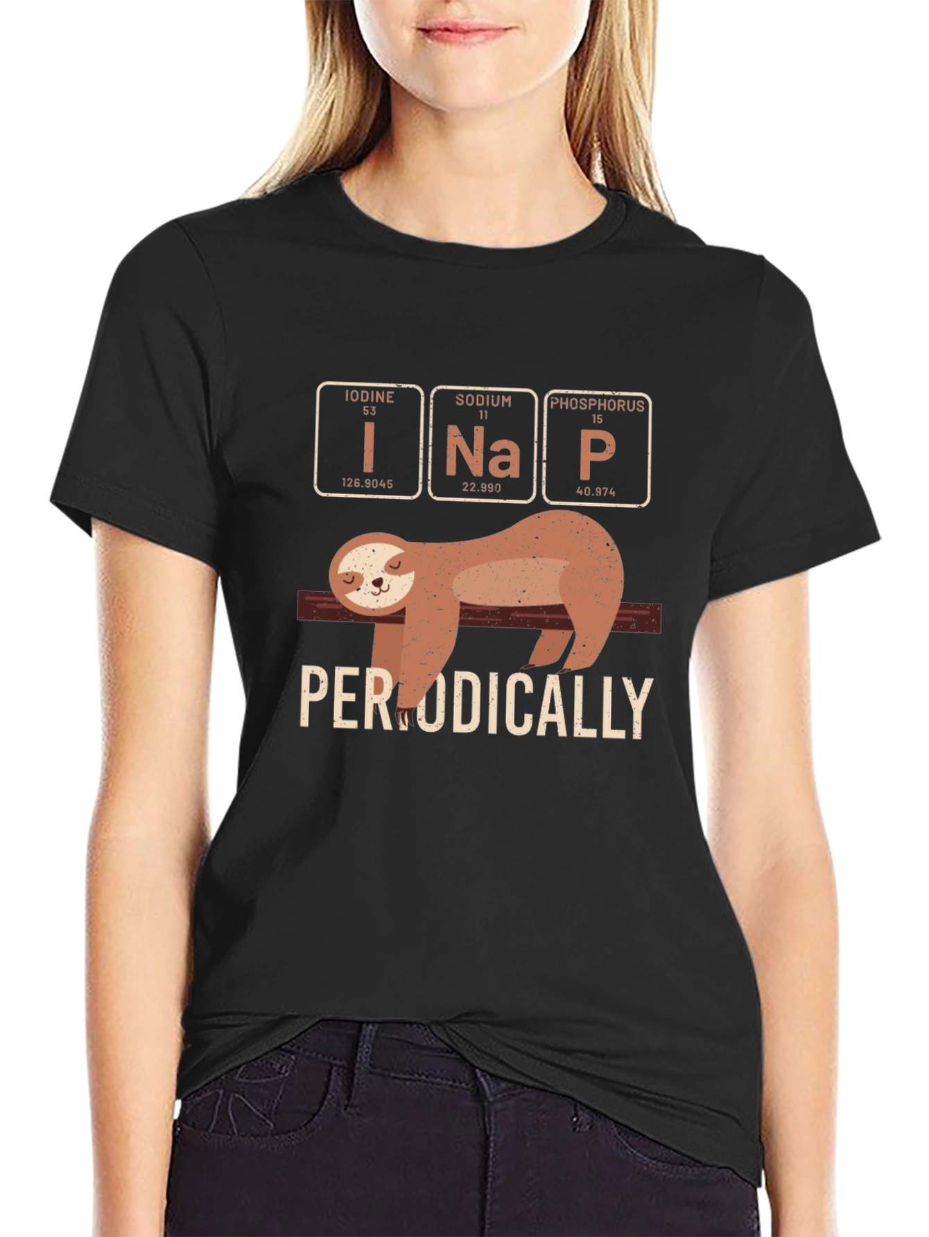 Black Periodically Sloth T-Shirt - Science Pun Tee view 2