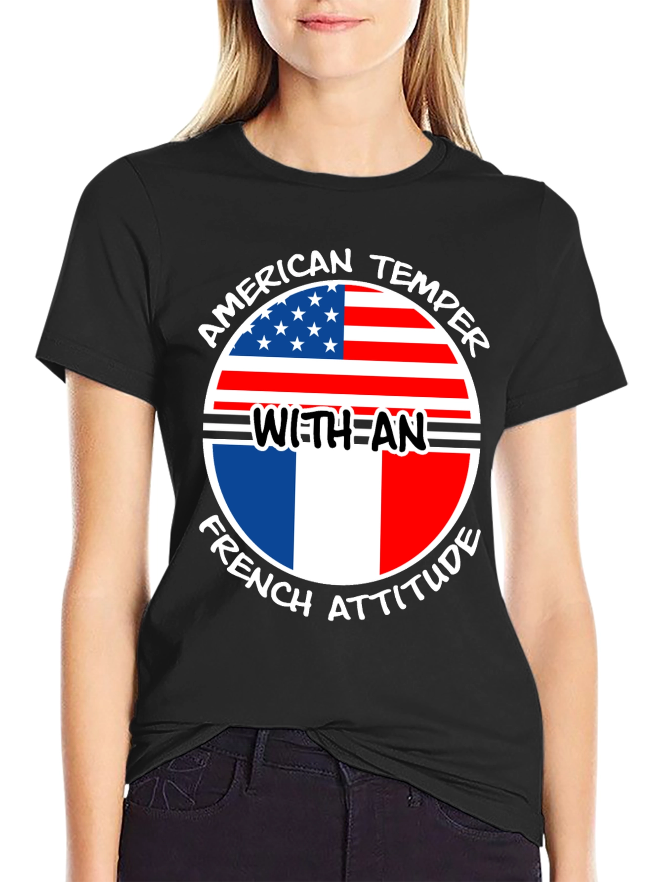 Black American Temper French Attitude T-Shirt view 2