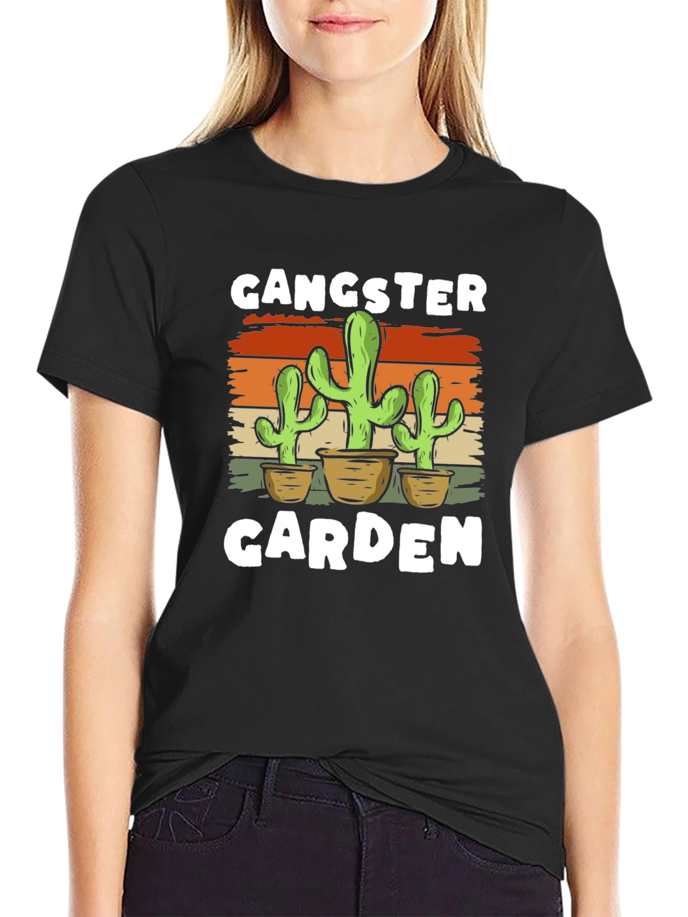 Black Gangster Garden Cactus Graphic T-Shirt view 2