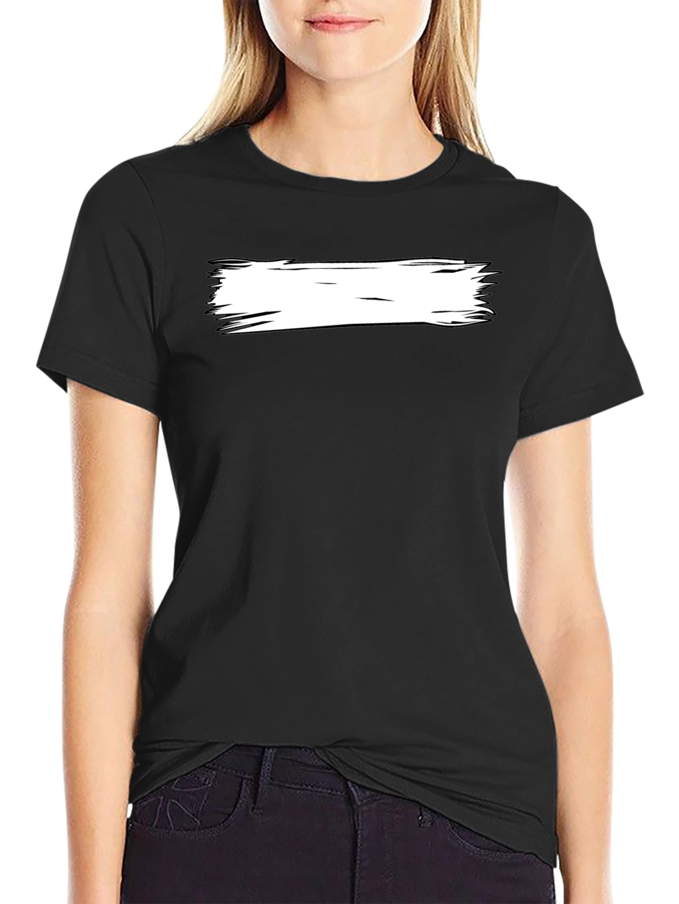 Black Black T-Shirt with White Brushstroke Design view 2
