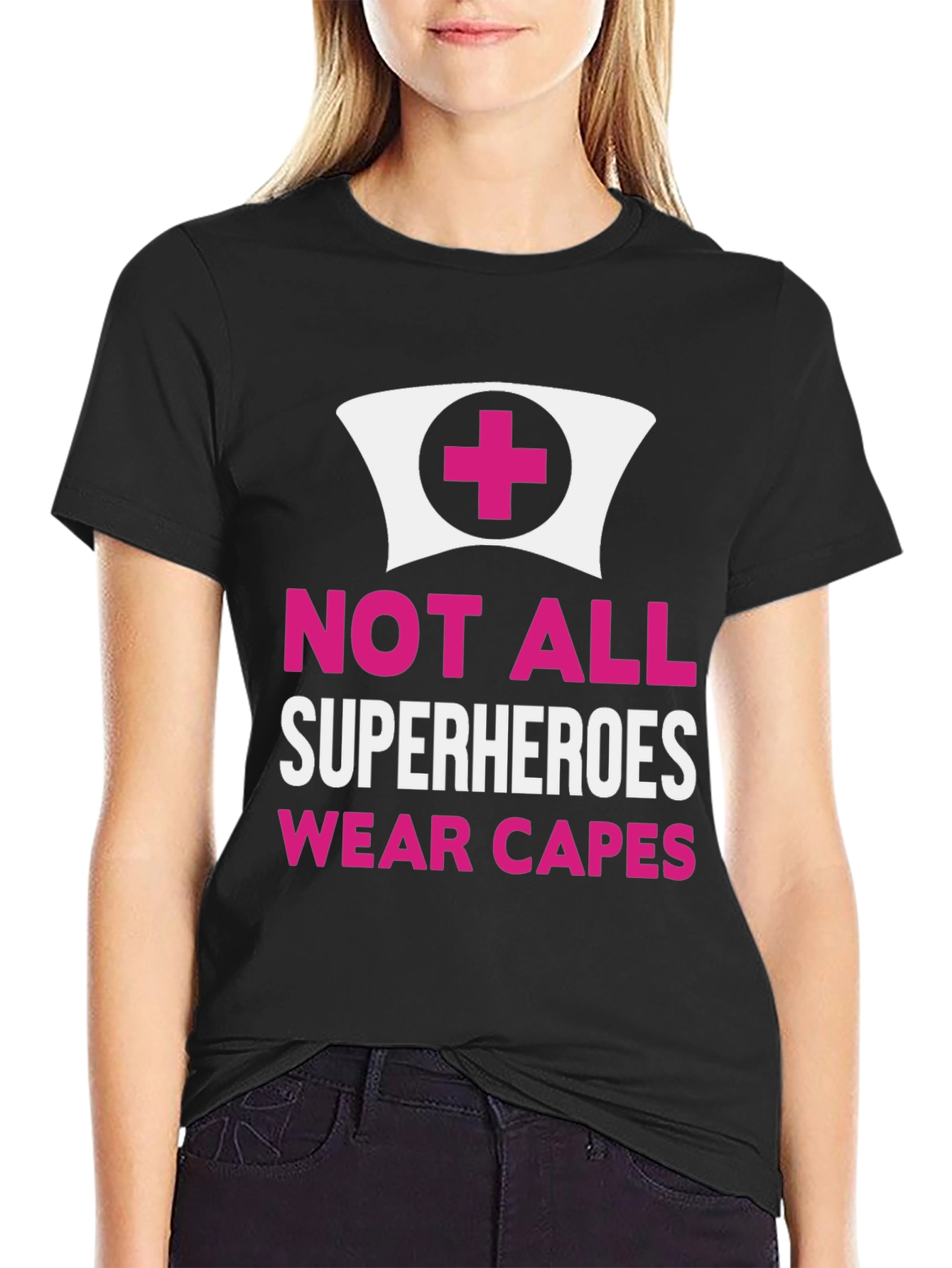Black Not All Superheroes Wear Capes Nurse T-Shirt view 2