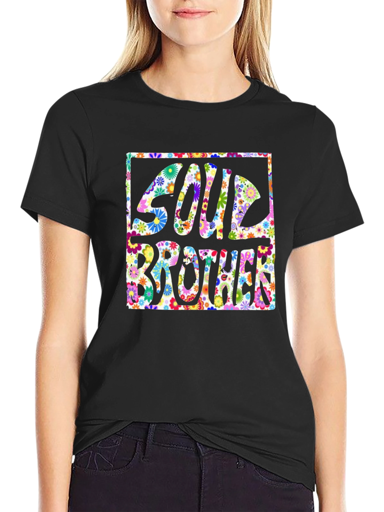 Black Soul Brother Floral Graphic T-Shirt - Unisex view 2