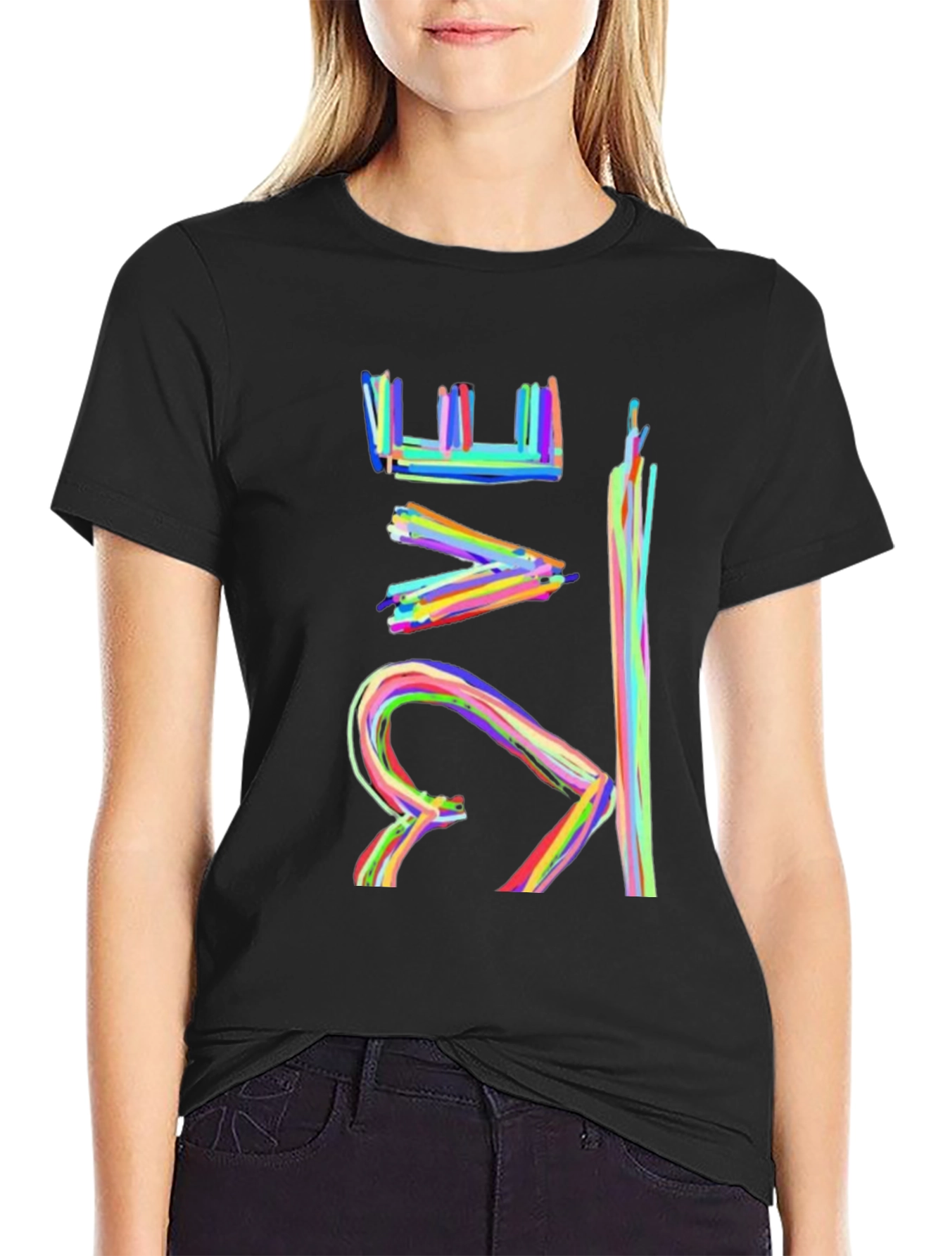 Black Colorful Abstract Design Black T-Shirt view 2