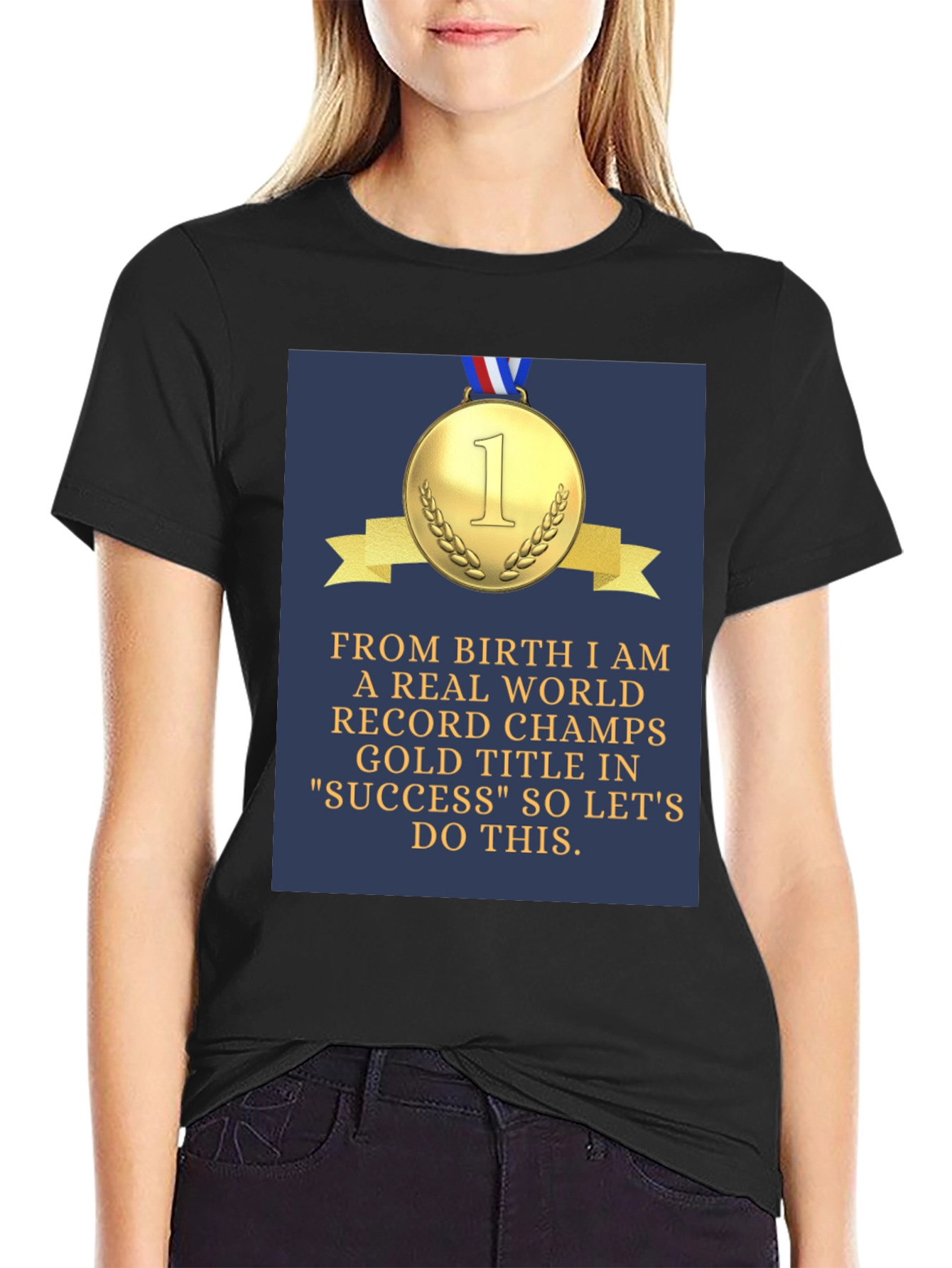 Black Success Champs T-Shirt - Gold Medal Design view 2