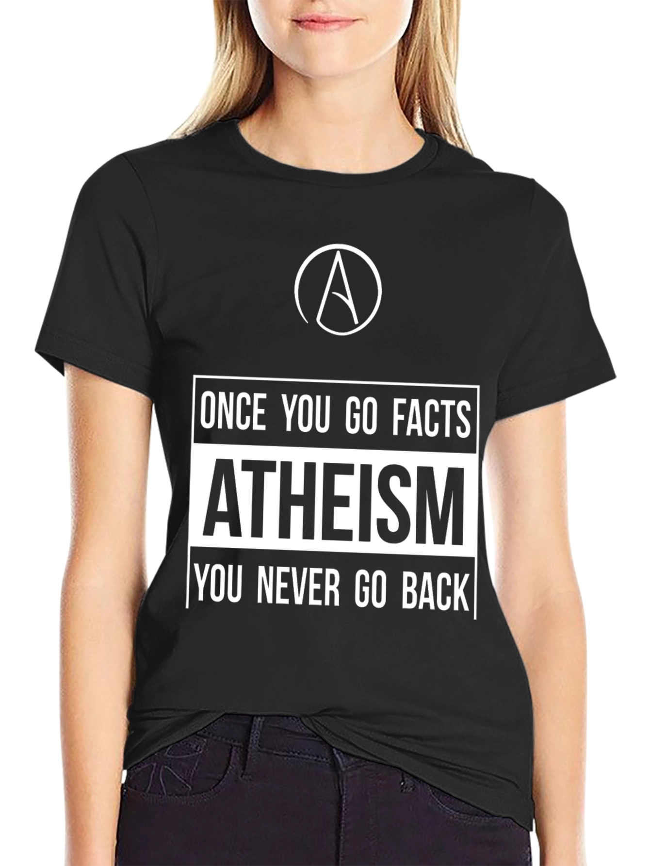 Black Atheism Facts Graphic T-Shirt - Never Go Back view 2