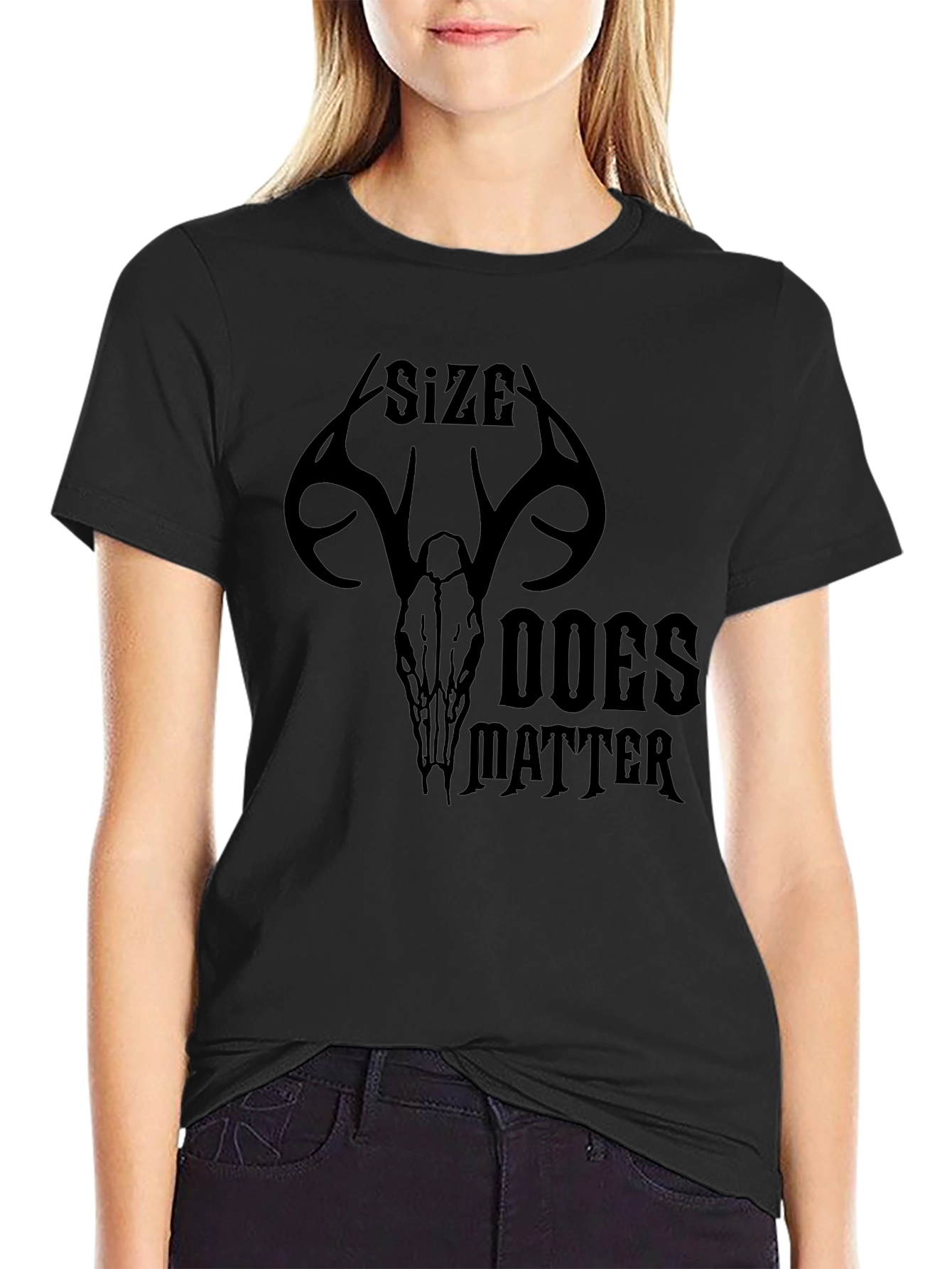 Black Size Does Matter Deer Skull Graphic Tee view 2
