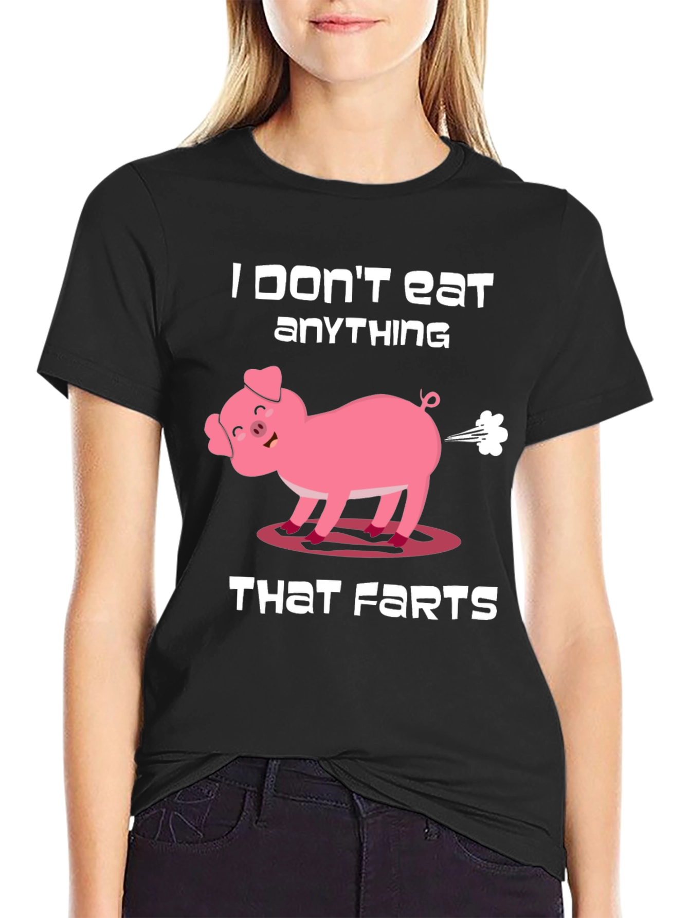 Black Funny Vegan Graphic Tee - I Don't Eat Anything That Farts T-Shirt view 2