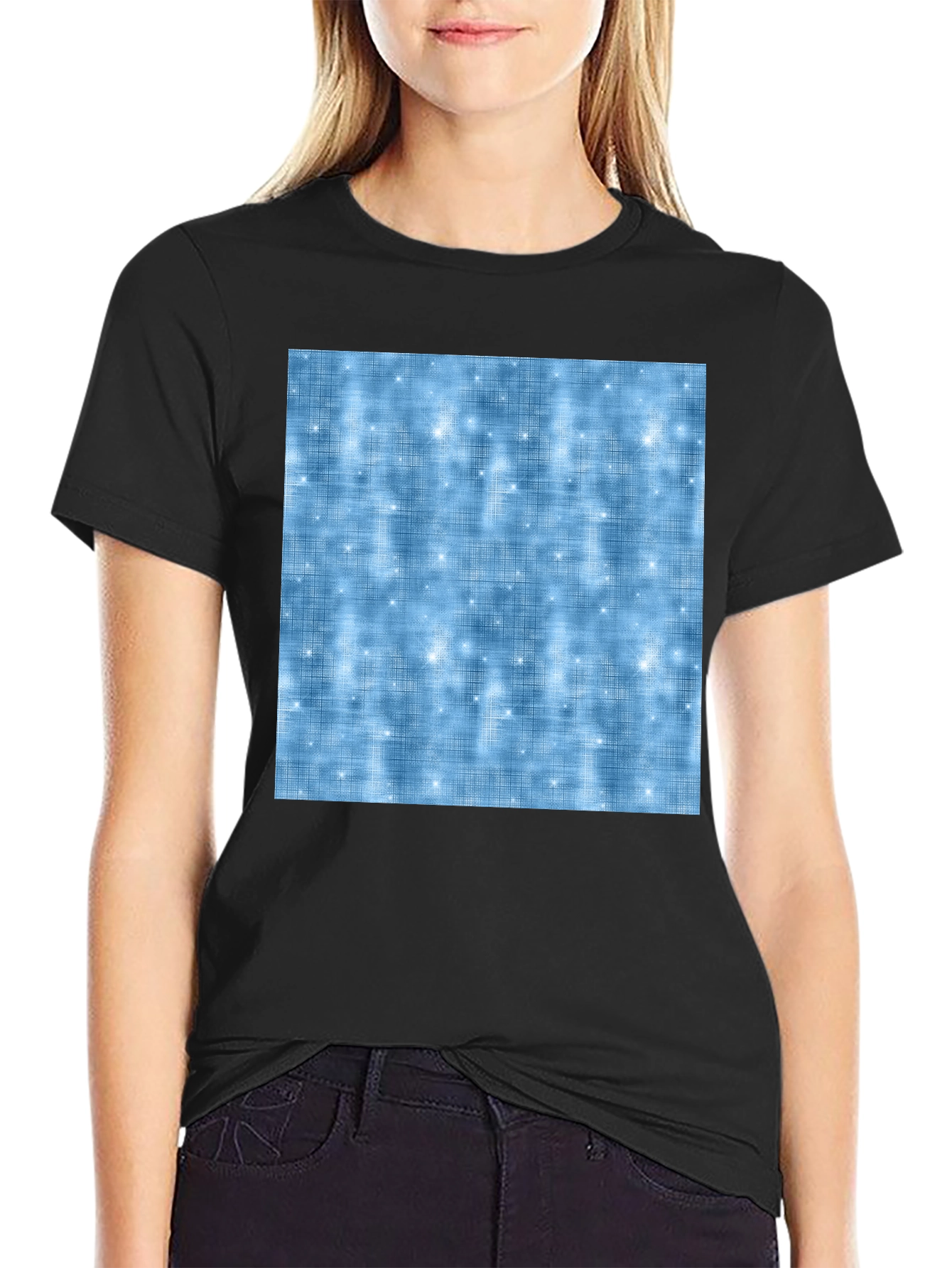 Black Celestial Blue Pattern Black T-Shirt view 2
