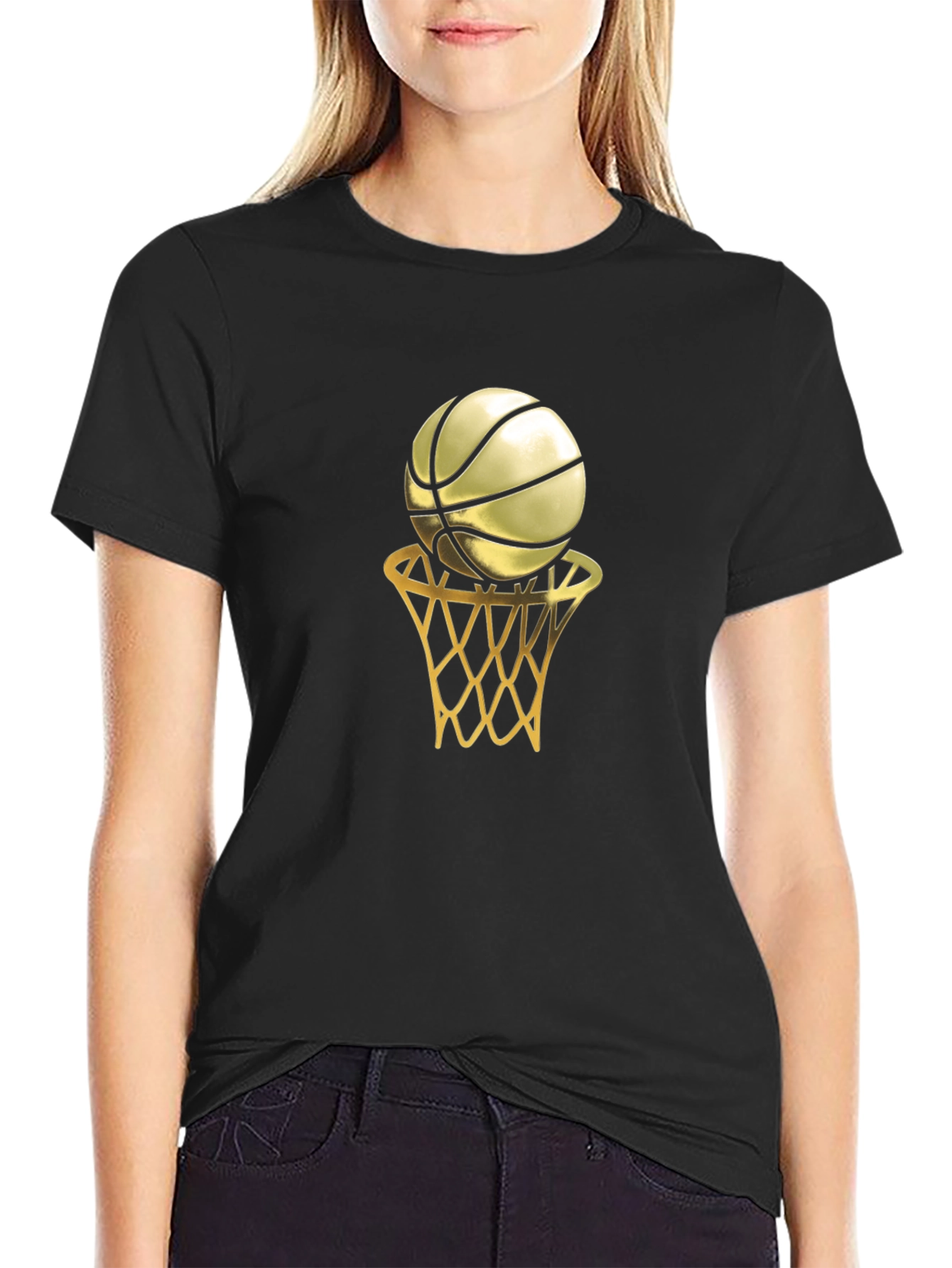 Black Golden Basketball Graphic Tee view 2