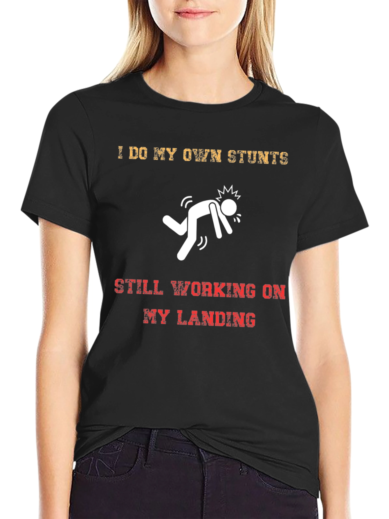 Black I Do My Own Stunts T-Shirt - Funny Graphic Tee view 2