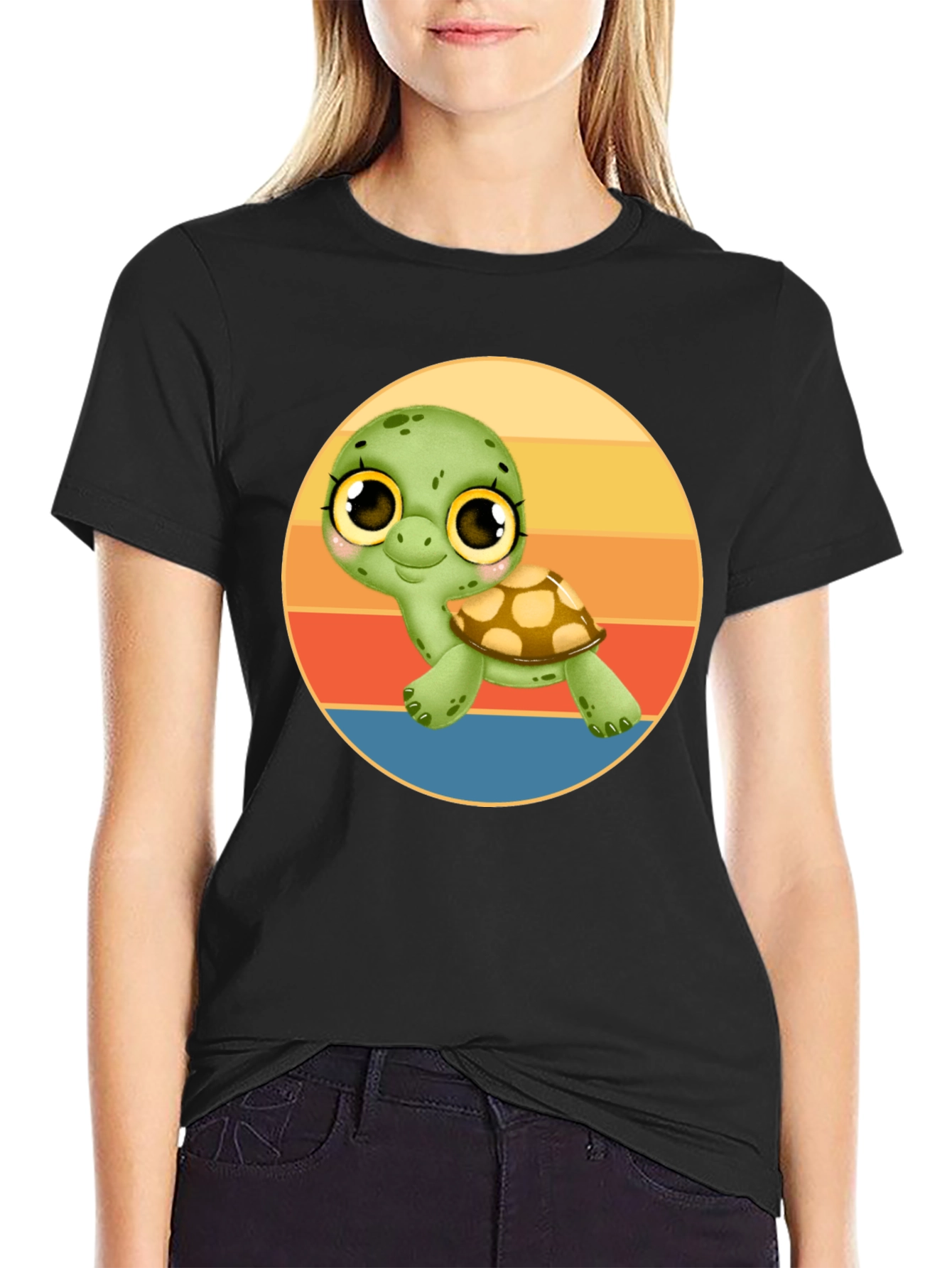 Black Cute Turtle Graphic Tee - Comfort Fit Black T-Shirt view 2