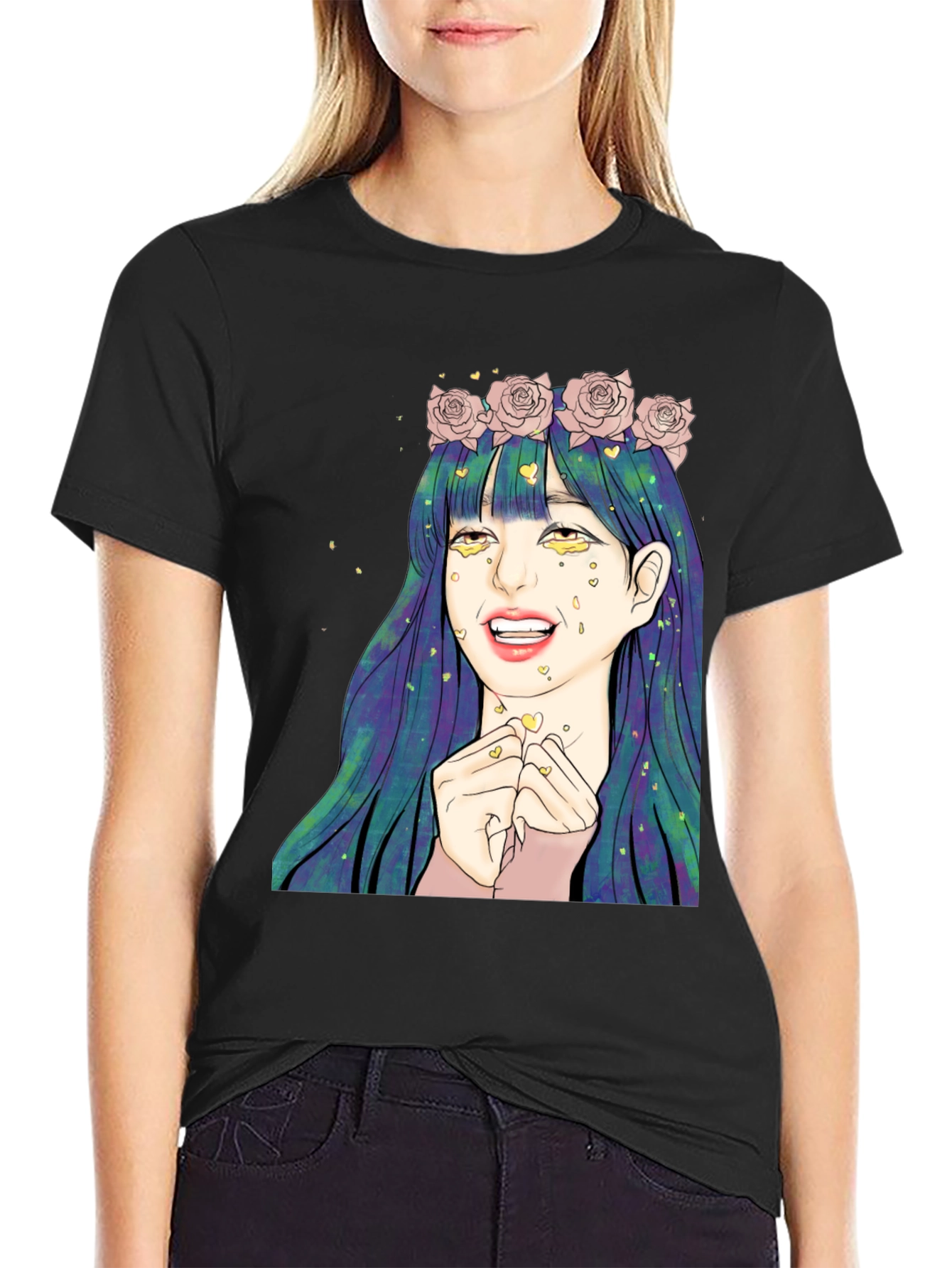 Black Anime Girl Graphic Tee - Black Unisex T-Shirt view 2