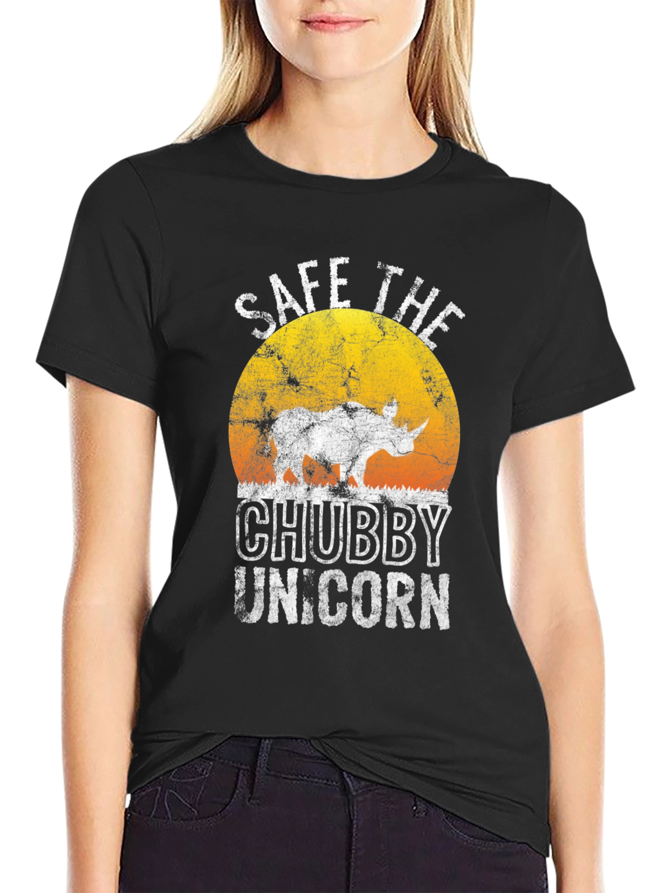 Black Save The Chubby Unicorn T-Shirt - Black Cotton Tee view 2