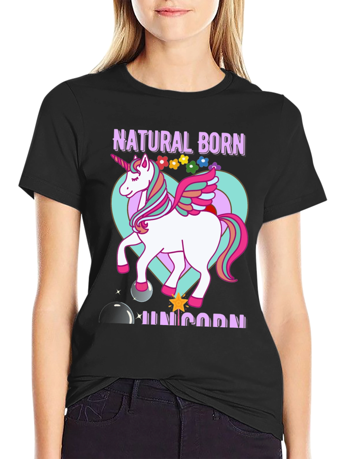 Black Natural Born Unicorn T-Shirt view 2