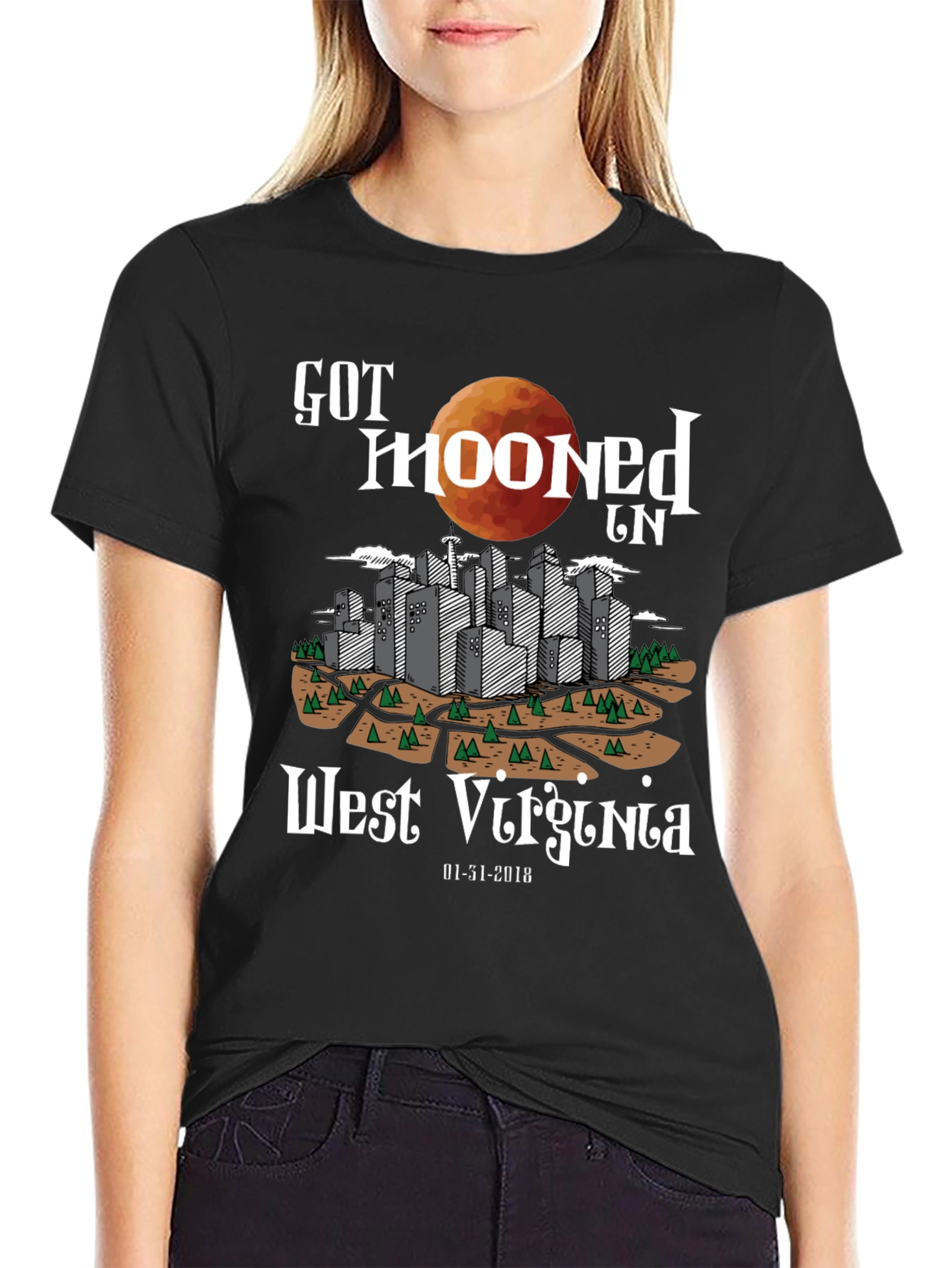 Black Got Mooned in West Virginia Graphic T-Shirt view 2